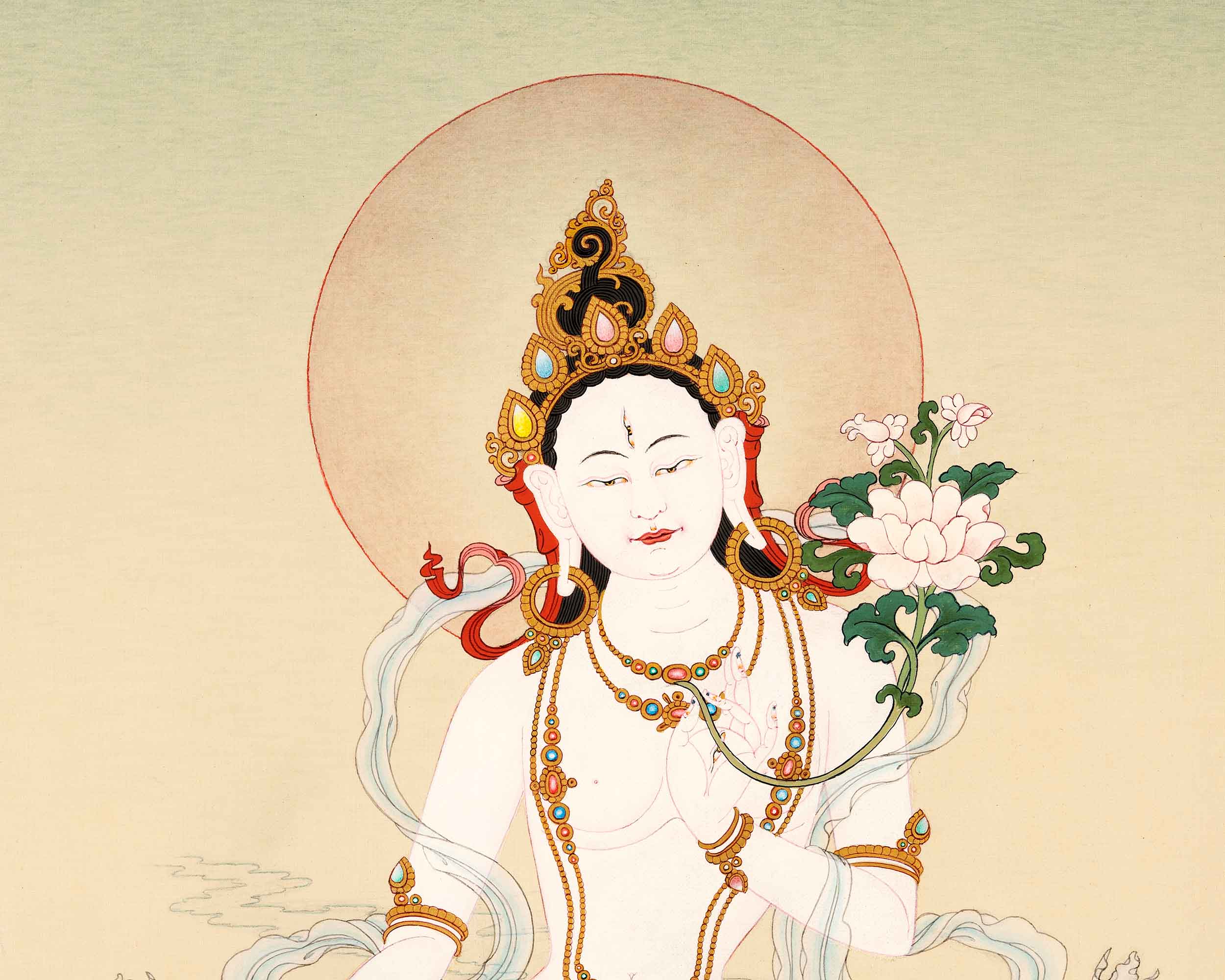 Karma Gadri Thangka of White Tara, Traditionally Hand painted Buddhist Art