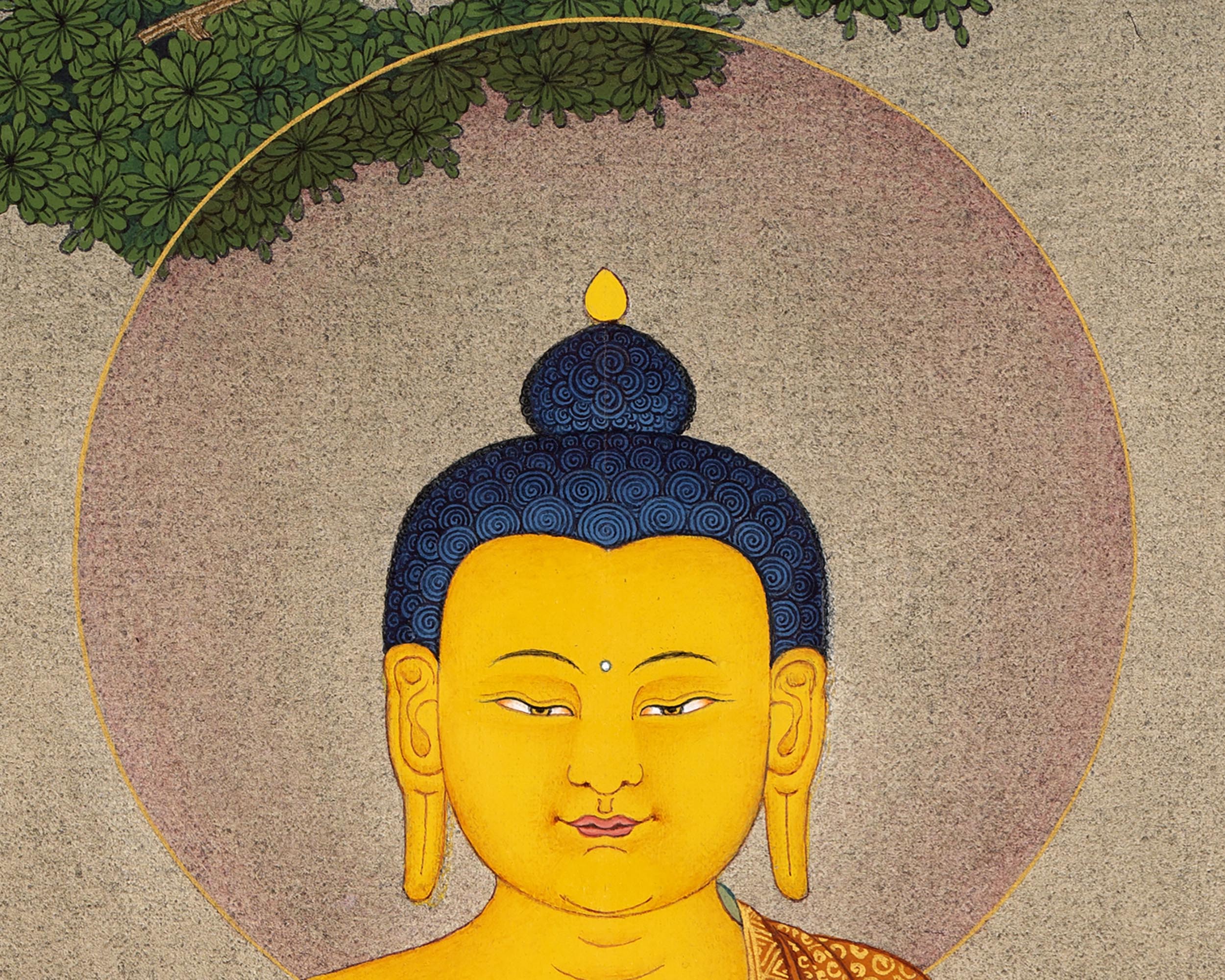 Shakyamuni Buddha | Buddha Thangka | Hand-Painted Thangka With 24K Gold and Natural Stone Colors