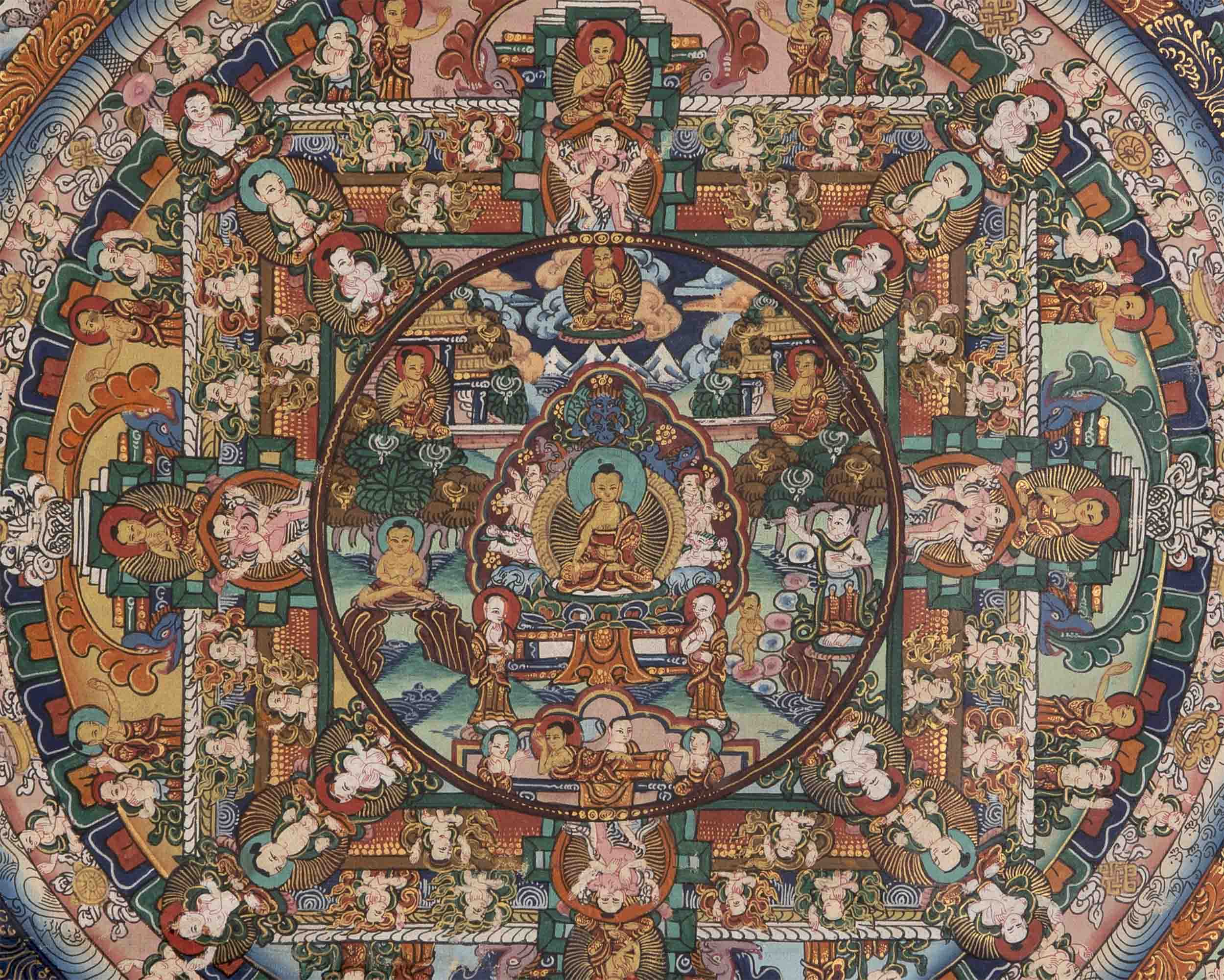 Buddha Mandala Thangka With Brocade | Wall Hanging Painting