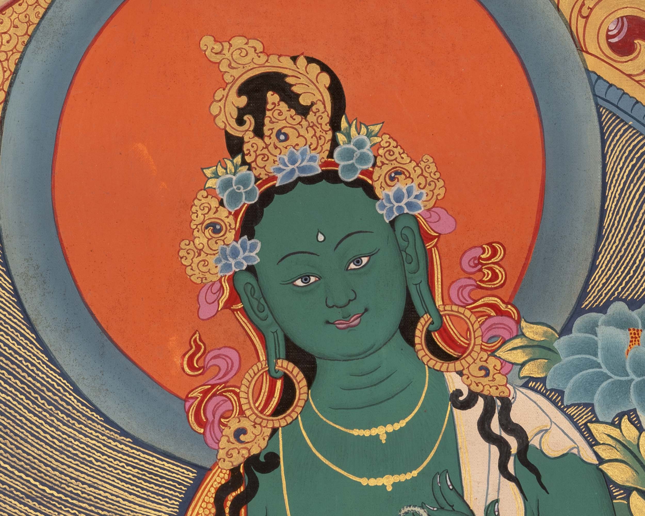 Handpainted Green Tara Thangka | Wall Decoration Painting