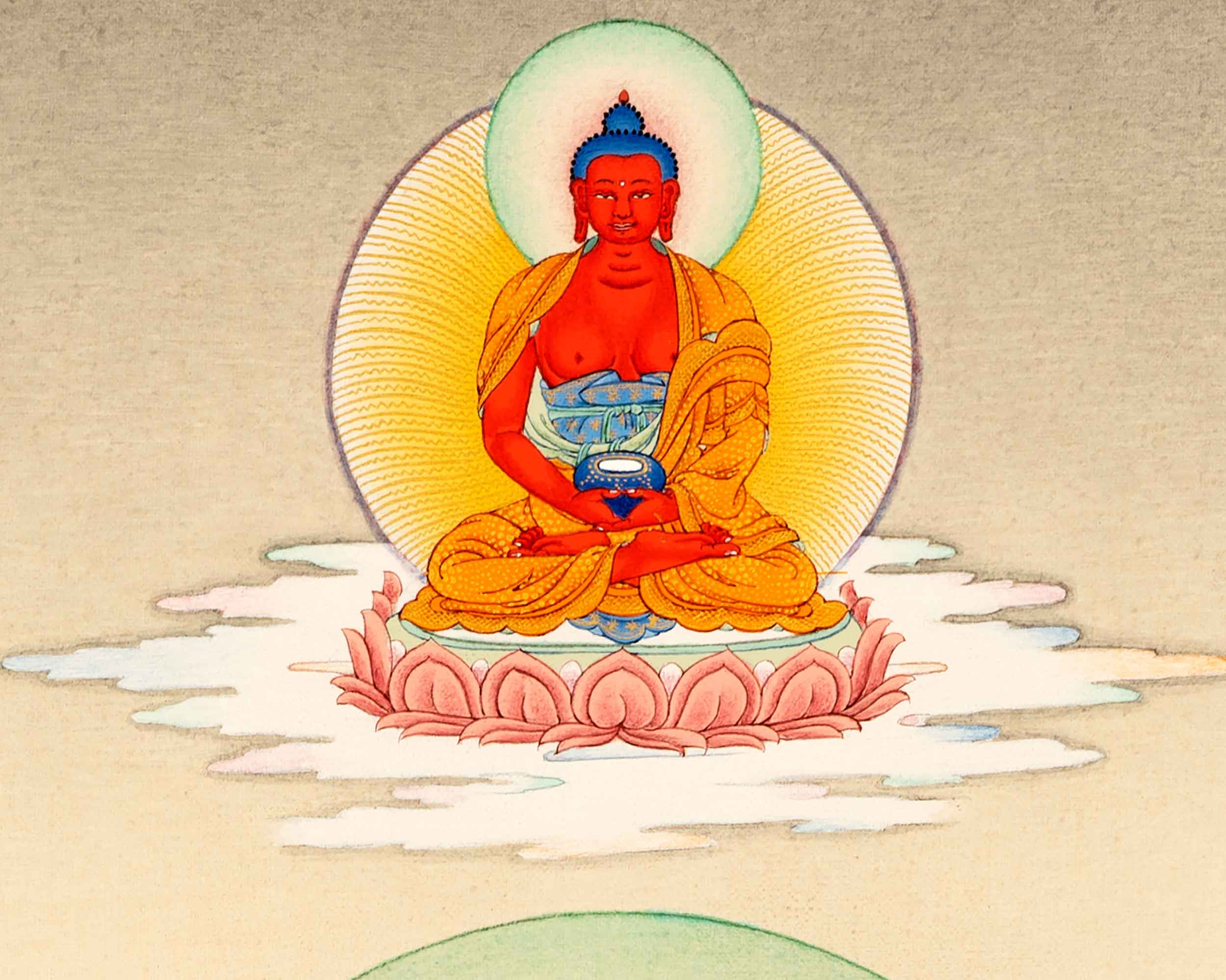 Red Chenrezig With Amitabha Buddha Print | Gyalwa Gyasto Thangka Print