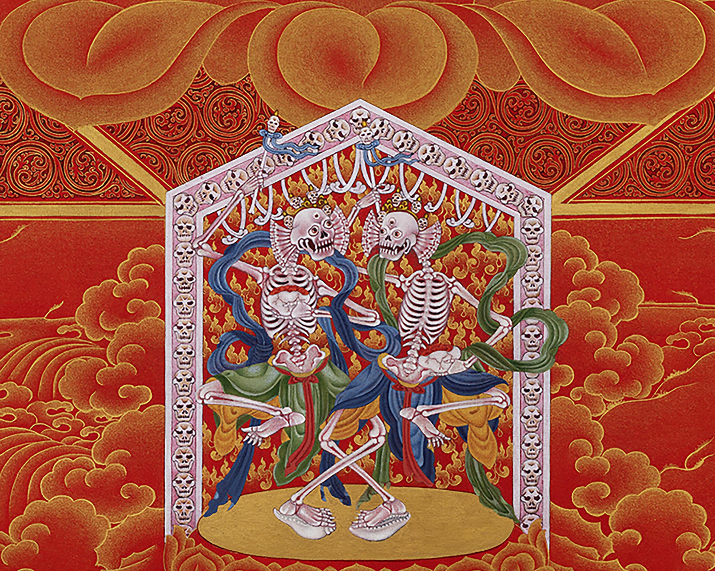 Dakini Vajrayogini With Citipati And Vajradharma Thangka