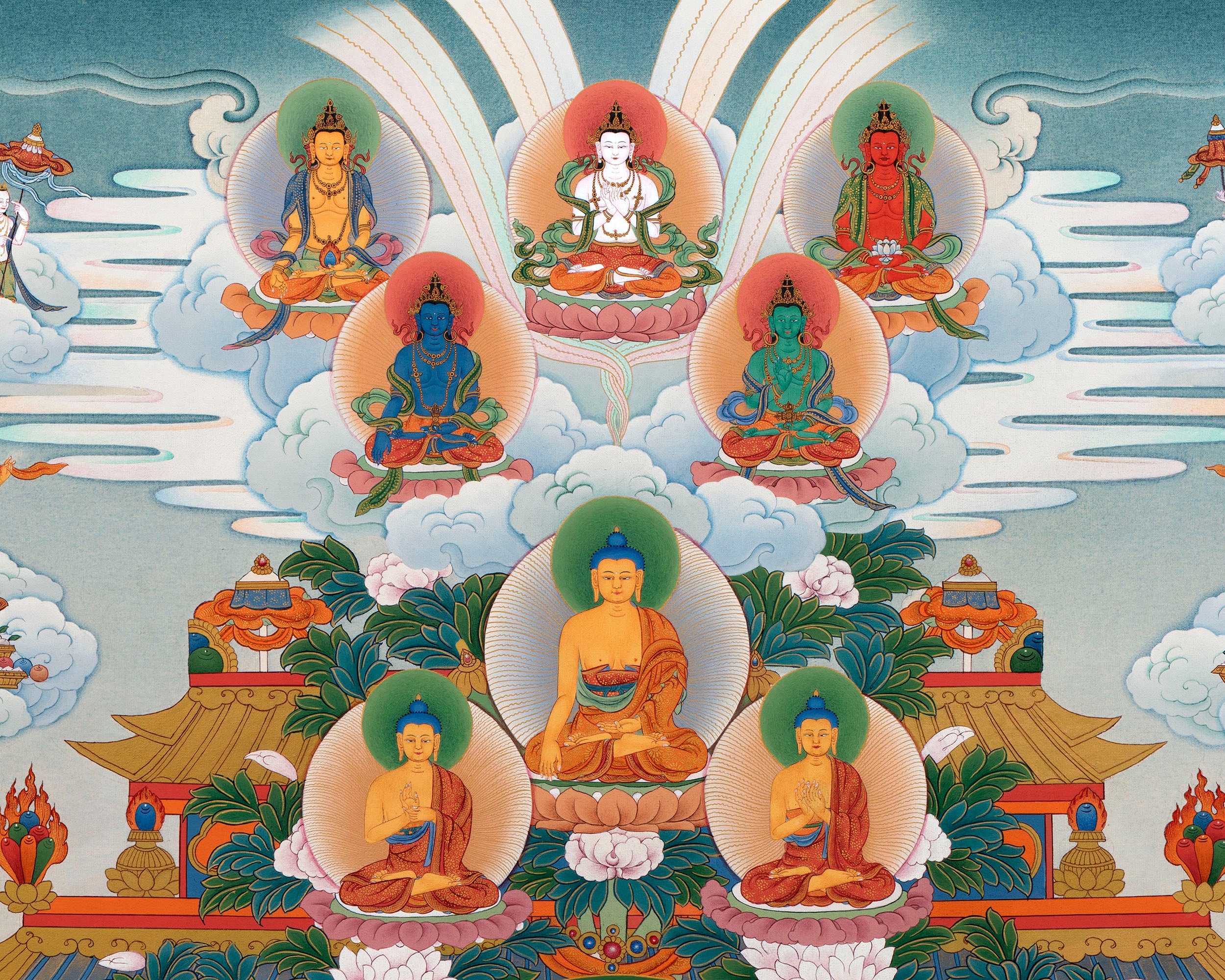 Buddha Amitabha Pureland Thangka | High Quality Giclee Canvas Print