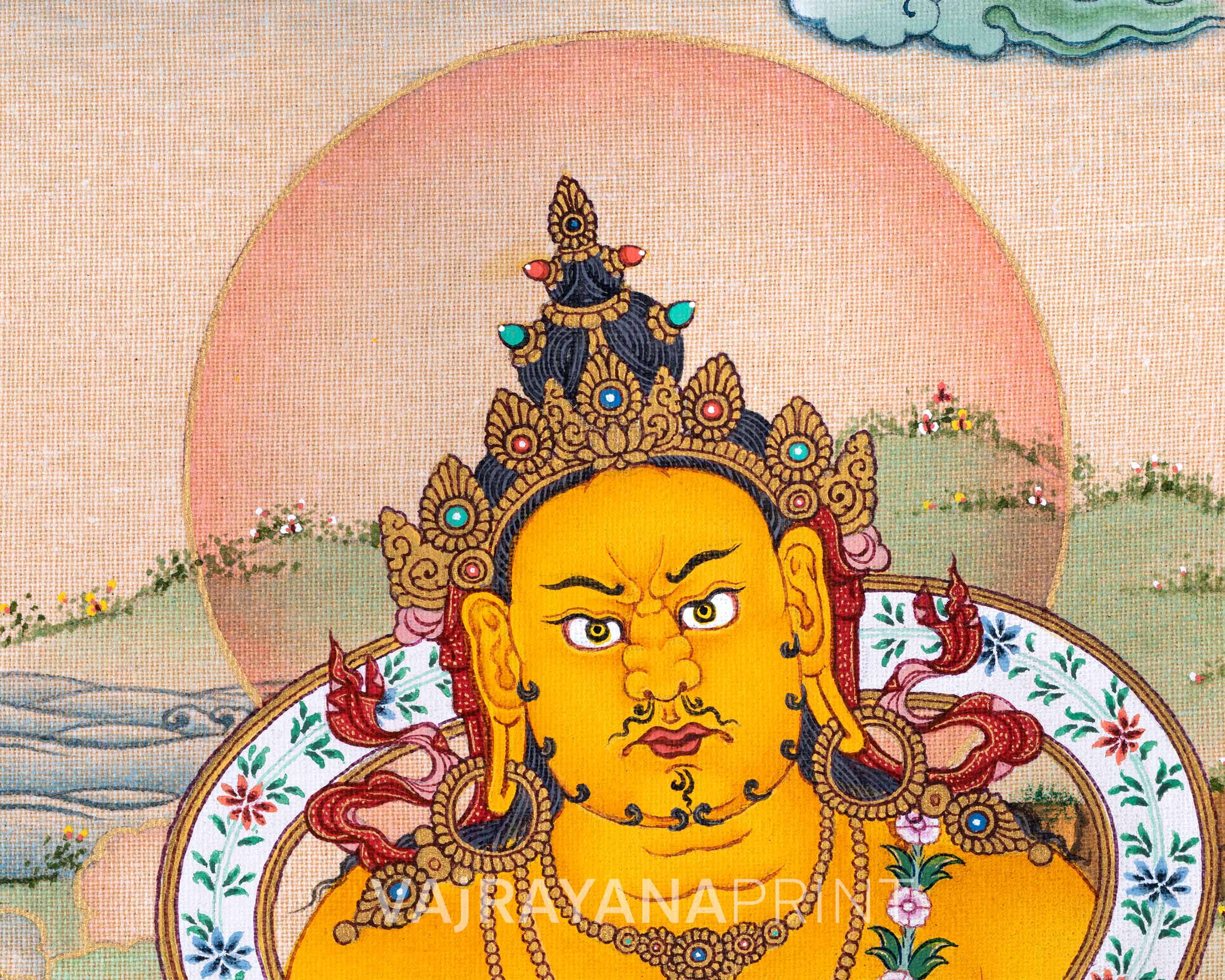 Tibetan Poster Of Dzambhala God Of Wealth | Traditional Tibetan Deity Canvas Print