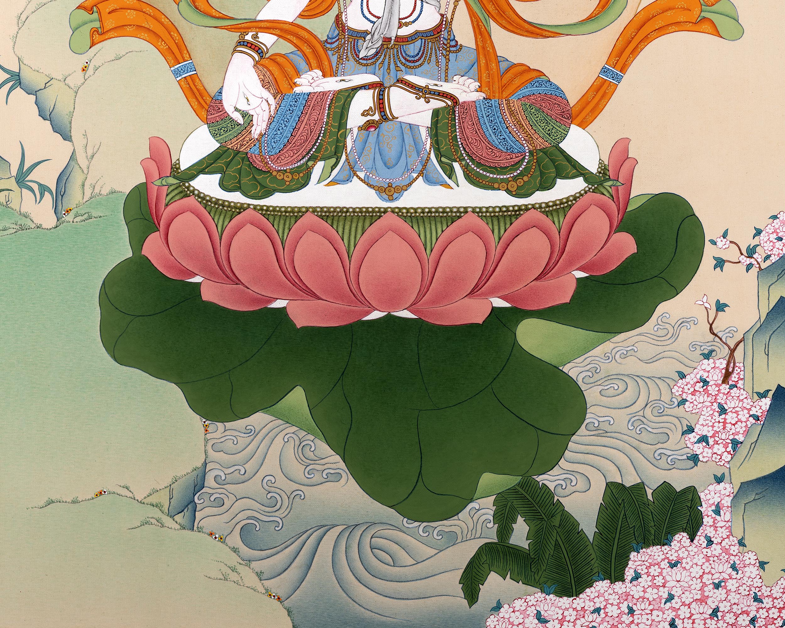 Traditional White Tara Thangka | Mother Buddha Painting with 24k Gold