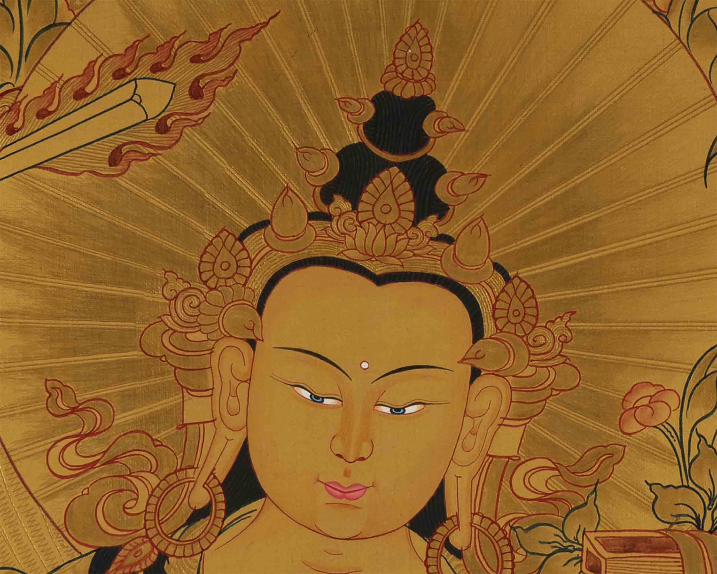 Gold Style Manjushree Thangka | Home Wall Hanging Thanka
