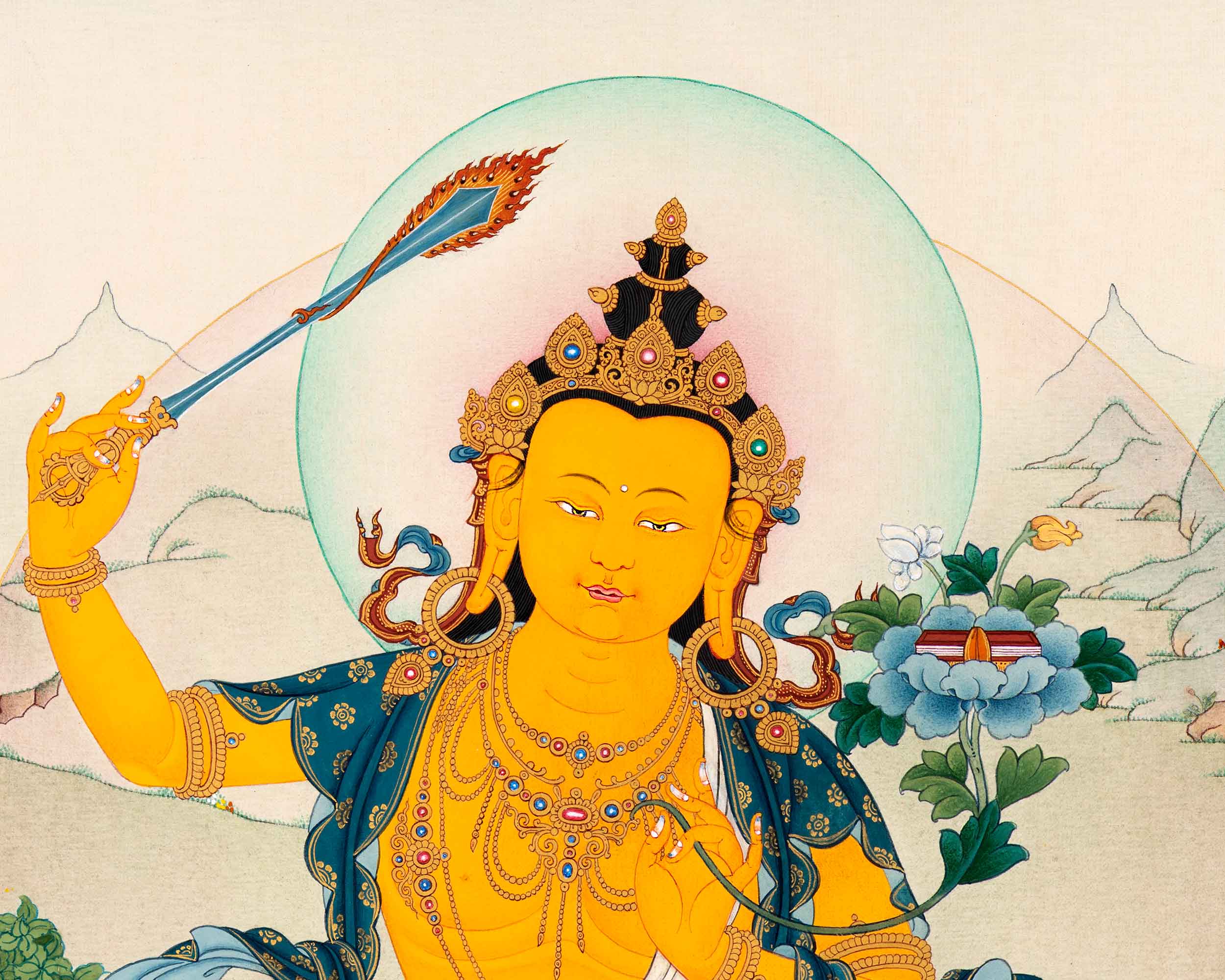 Manjushri Meditation Thangka | Traditional Hand Painted Art