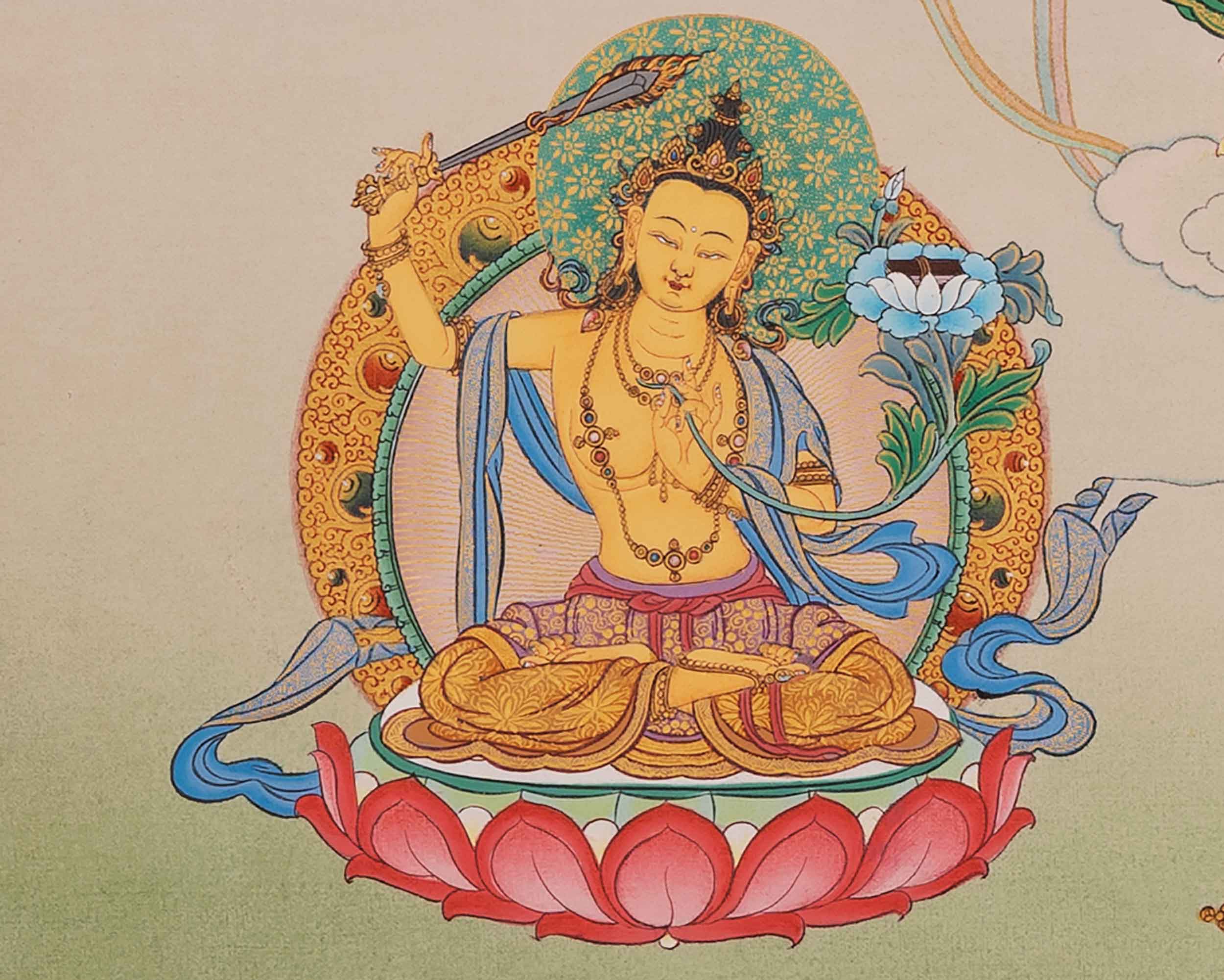 Traditional Chenrezig Empowerment Thangka | Chenrezig With Manjushri And Vajrapani Art
