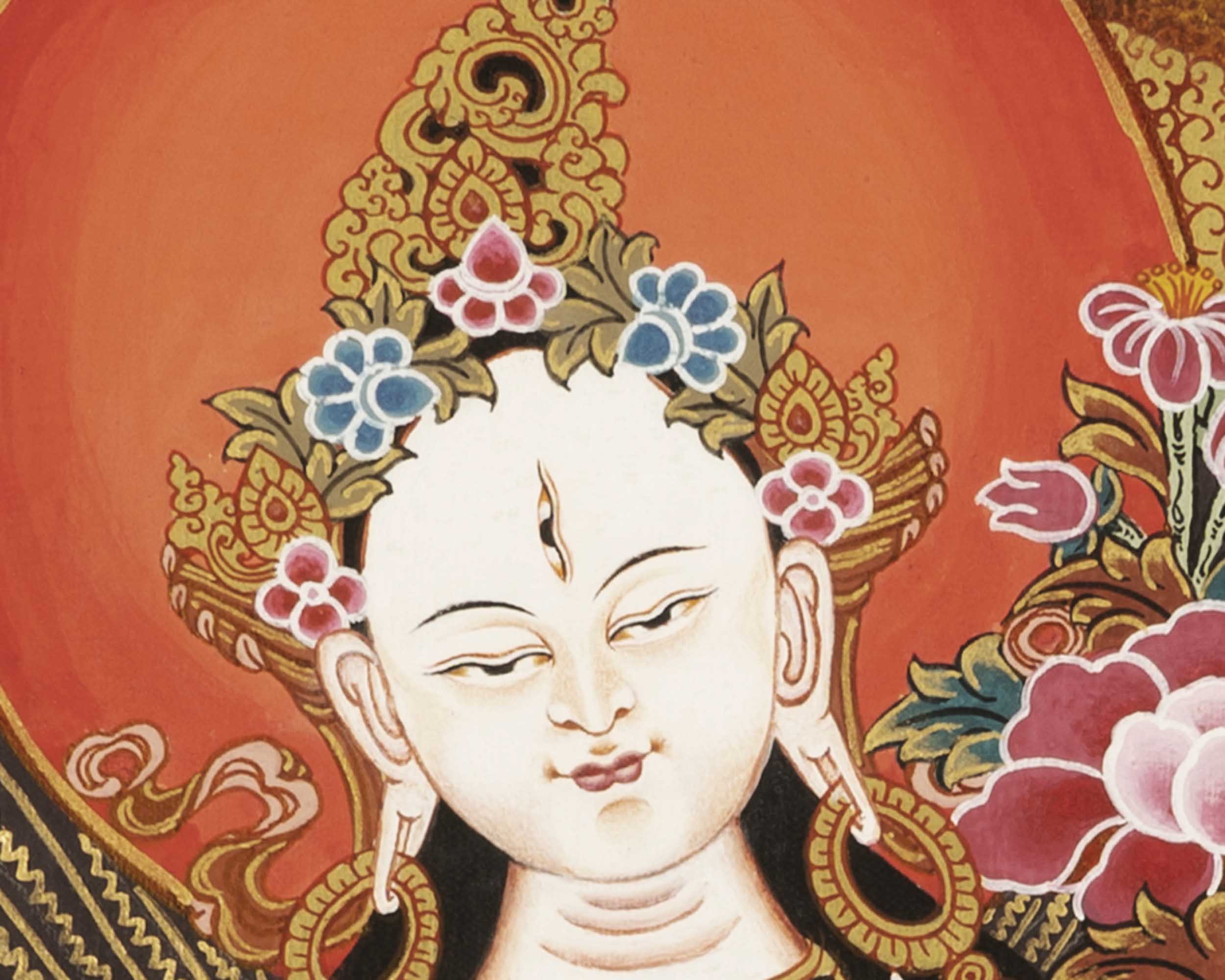Tibetan White Tara Thangka | Tibetan Wall Decoration Painting
