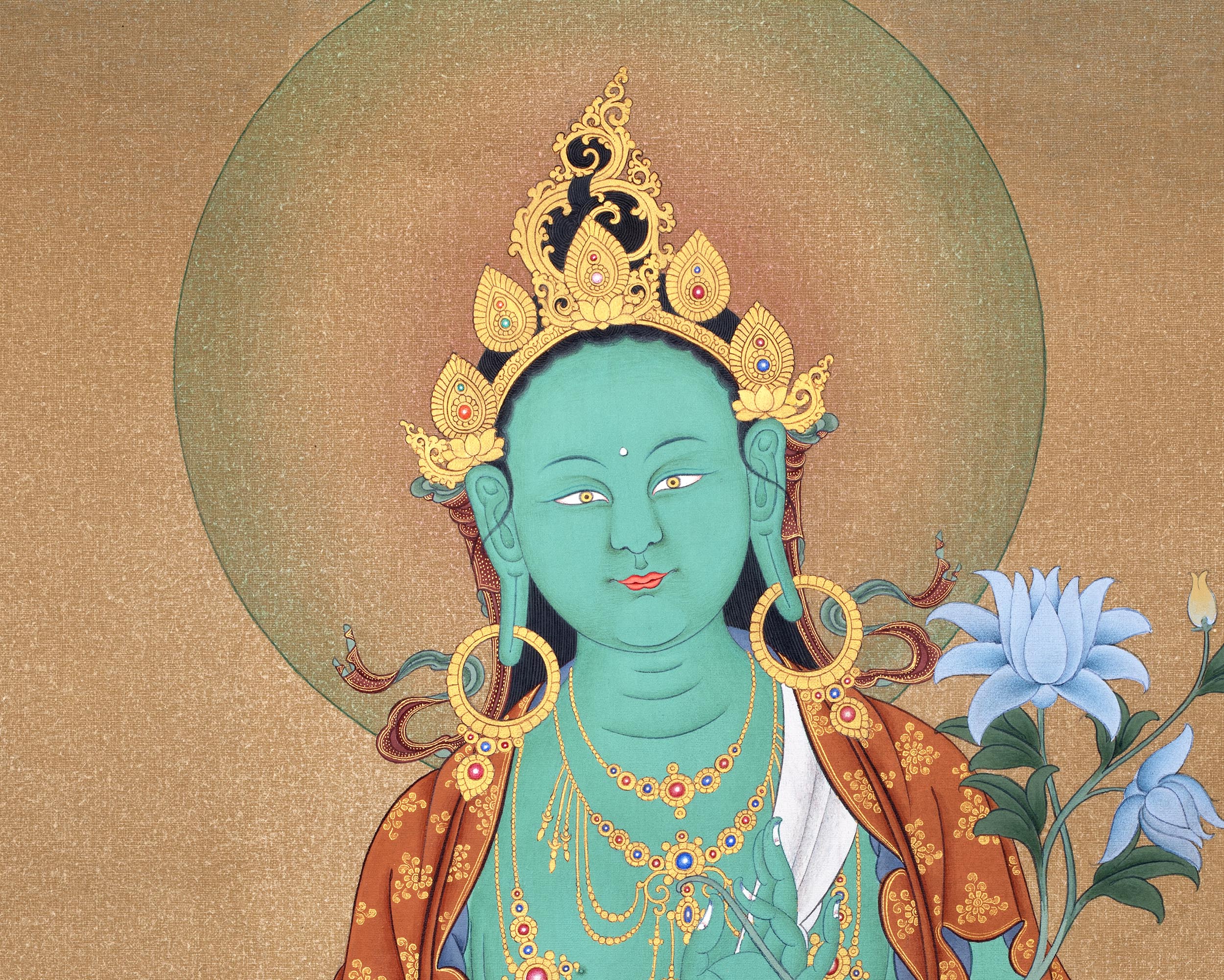 Green Tara Thangka Print | Buddhist Painting | Digital Canvas Print