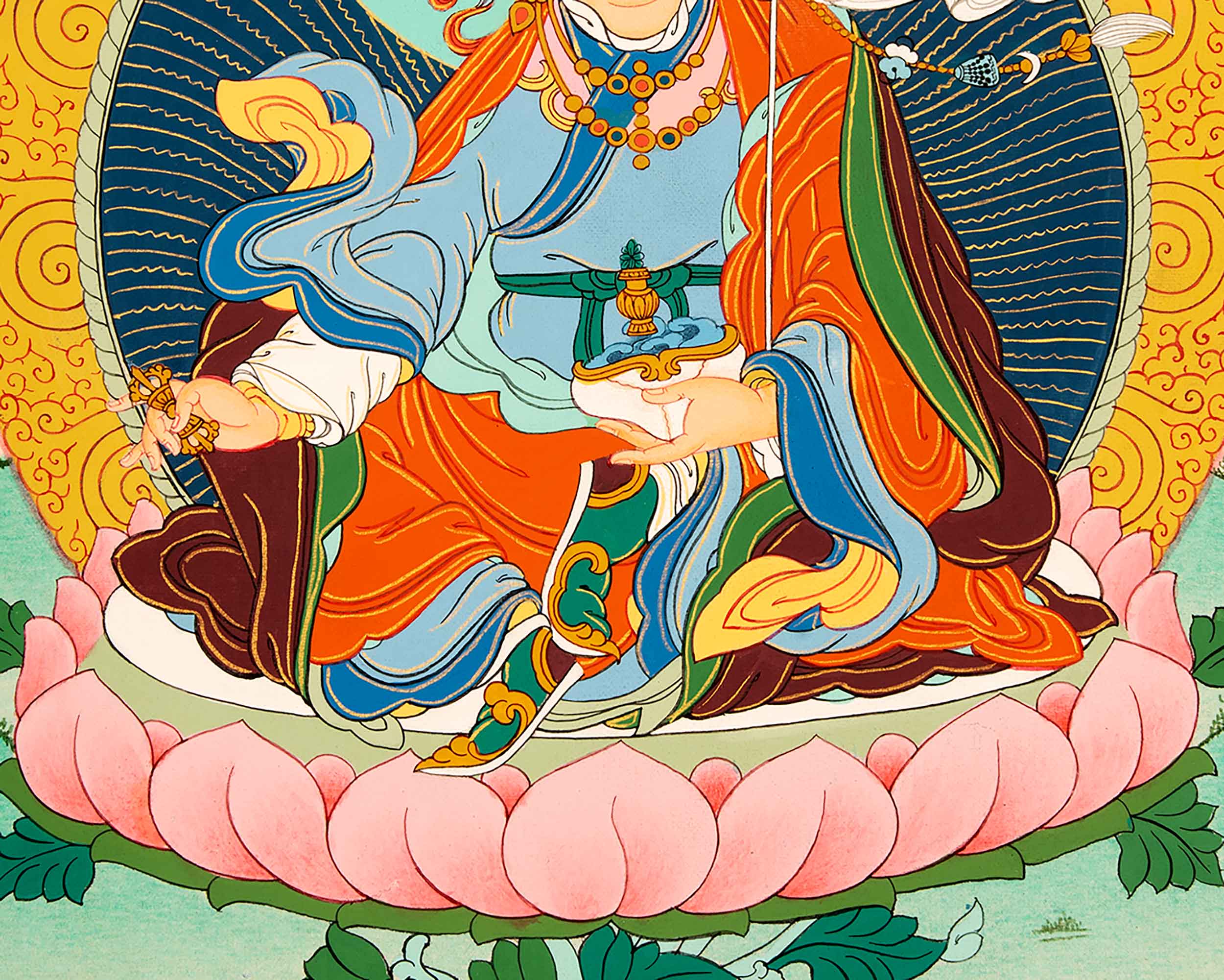 Traditional Made Thangka Of Guru Rinpoche | Hand Painted Lotus Born Master