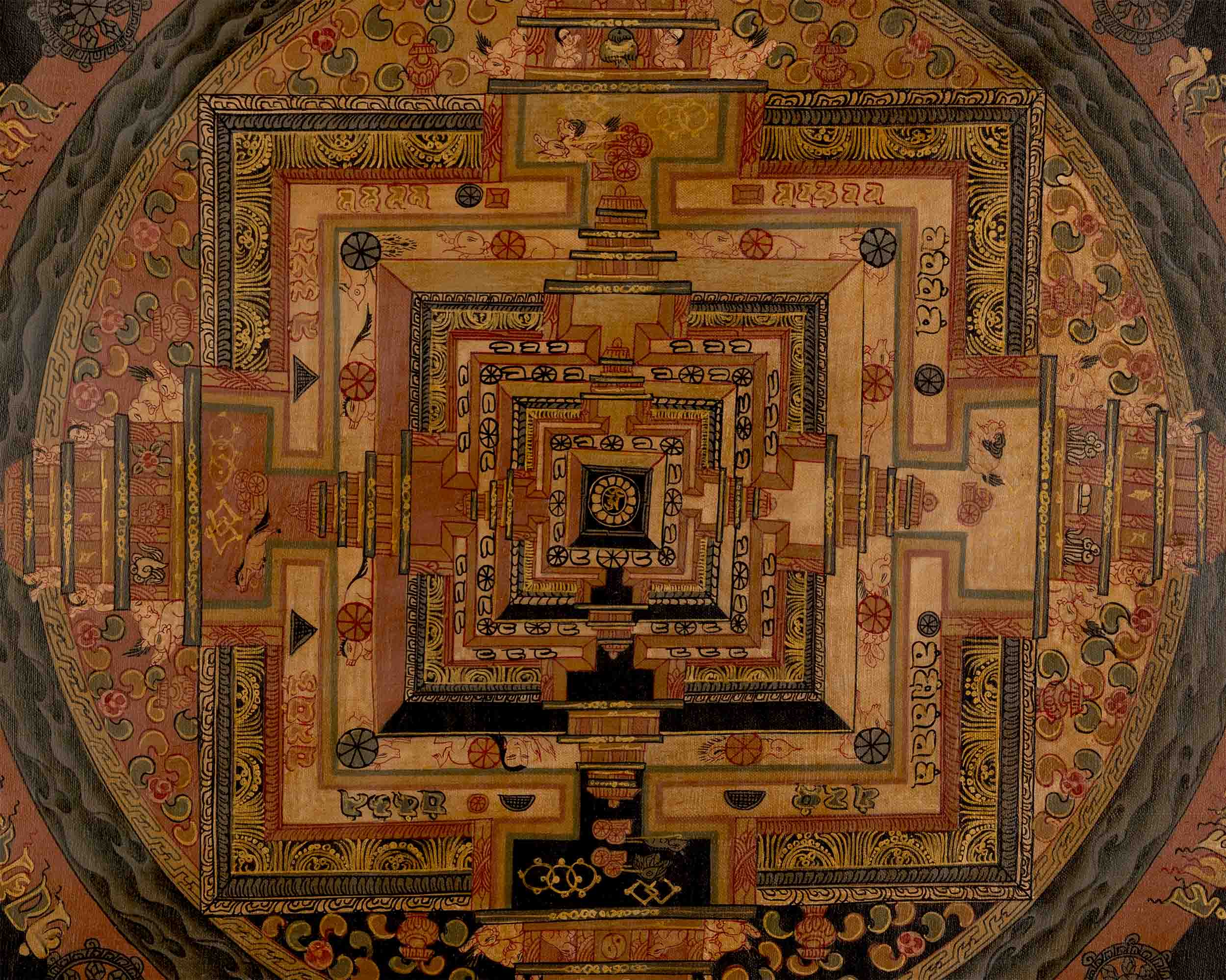 Oil Varnished Kalachakra Mandala | Tibetan Thangka Painting