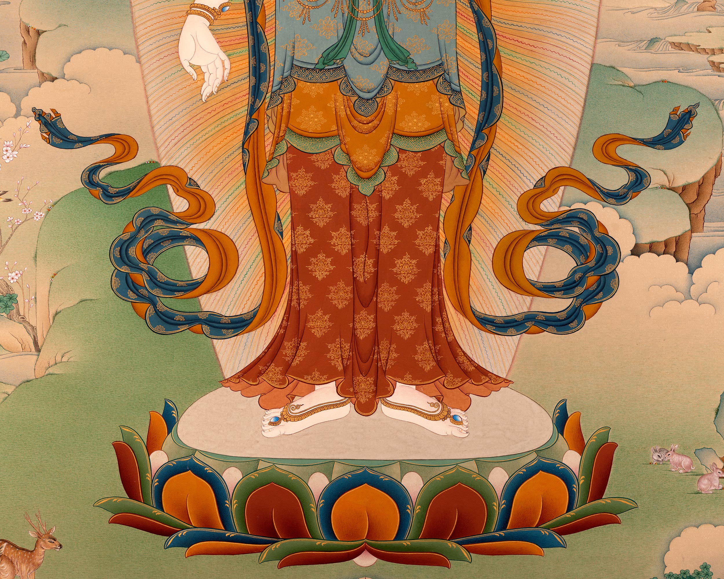 Standing Chenrezig Thangka Print | Bodhisattva Art Print