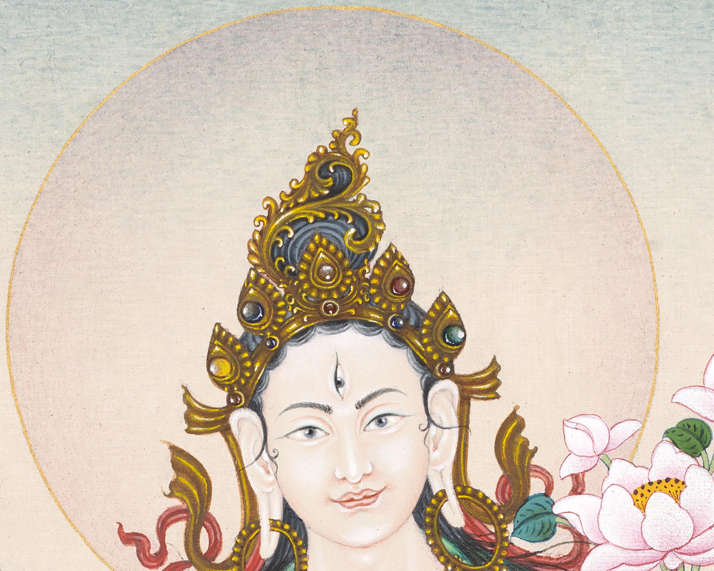 High Quality Digital White Tara Thangka Print | The Serene Goddess of Healing