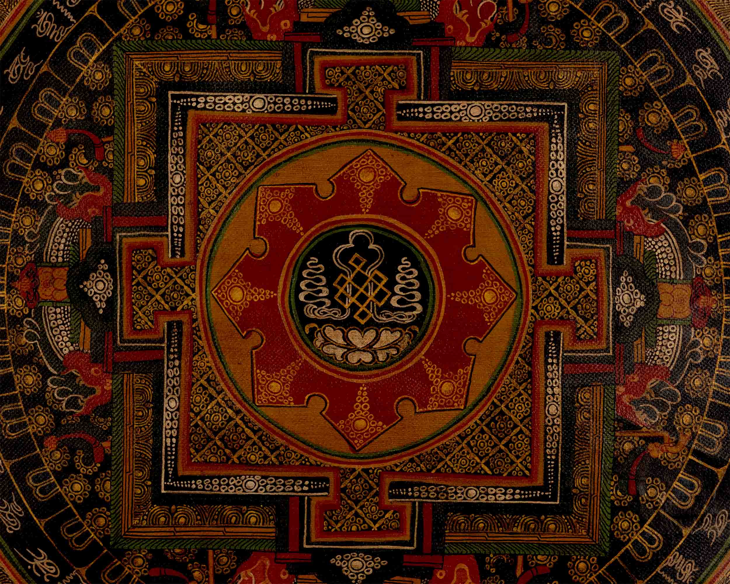 Oil Varnished Endless Knot Mandala Thangka | Hand Painted Mandala Art