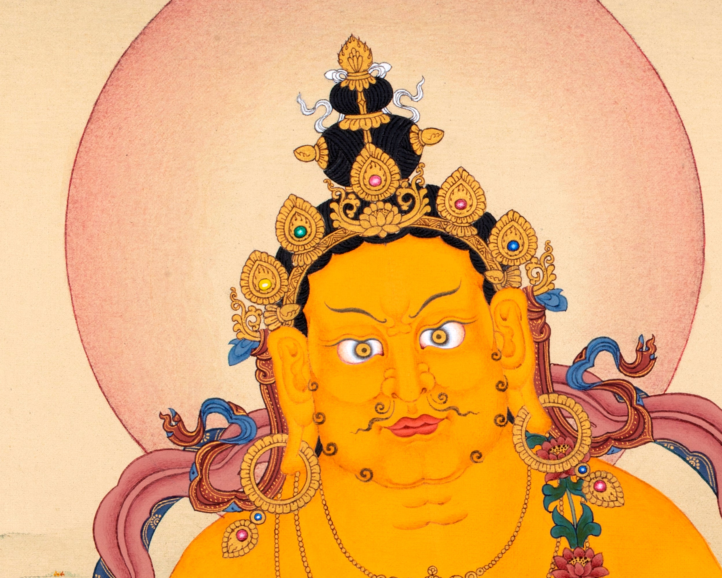 Jambala Thangka | Dzambala Wealth Deity | Tibetan Painting In Natural Stone Colors And 24K Gold