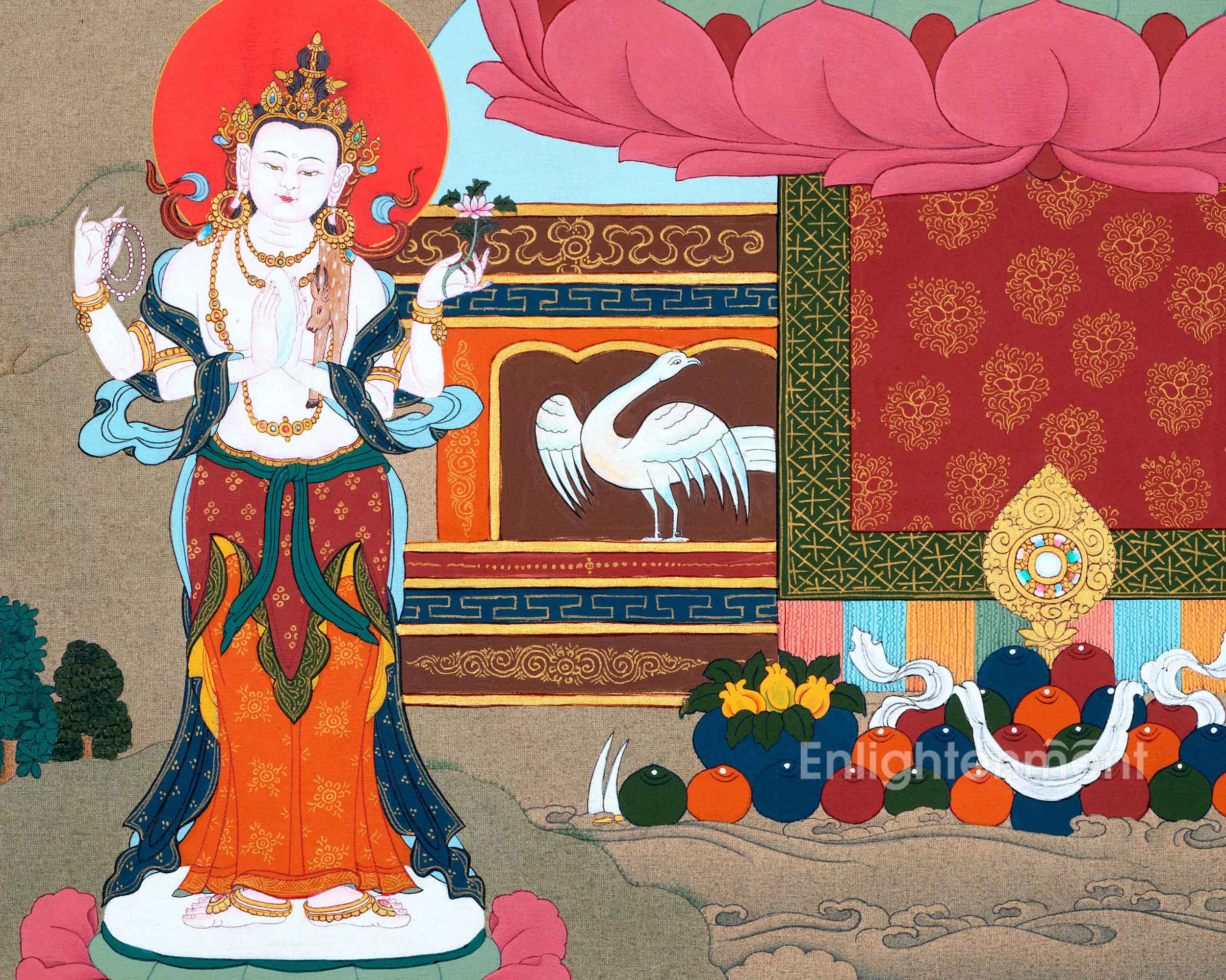 Namo Amitabha Buddha Thangka For Daily Meditation | Traditionally Hand-Painted Art Of Amitabha With Chenrezig and Vajrapani