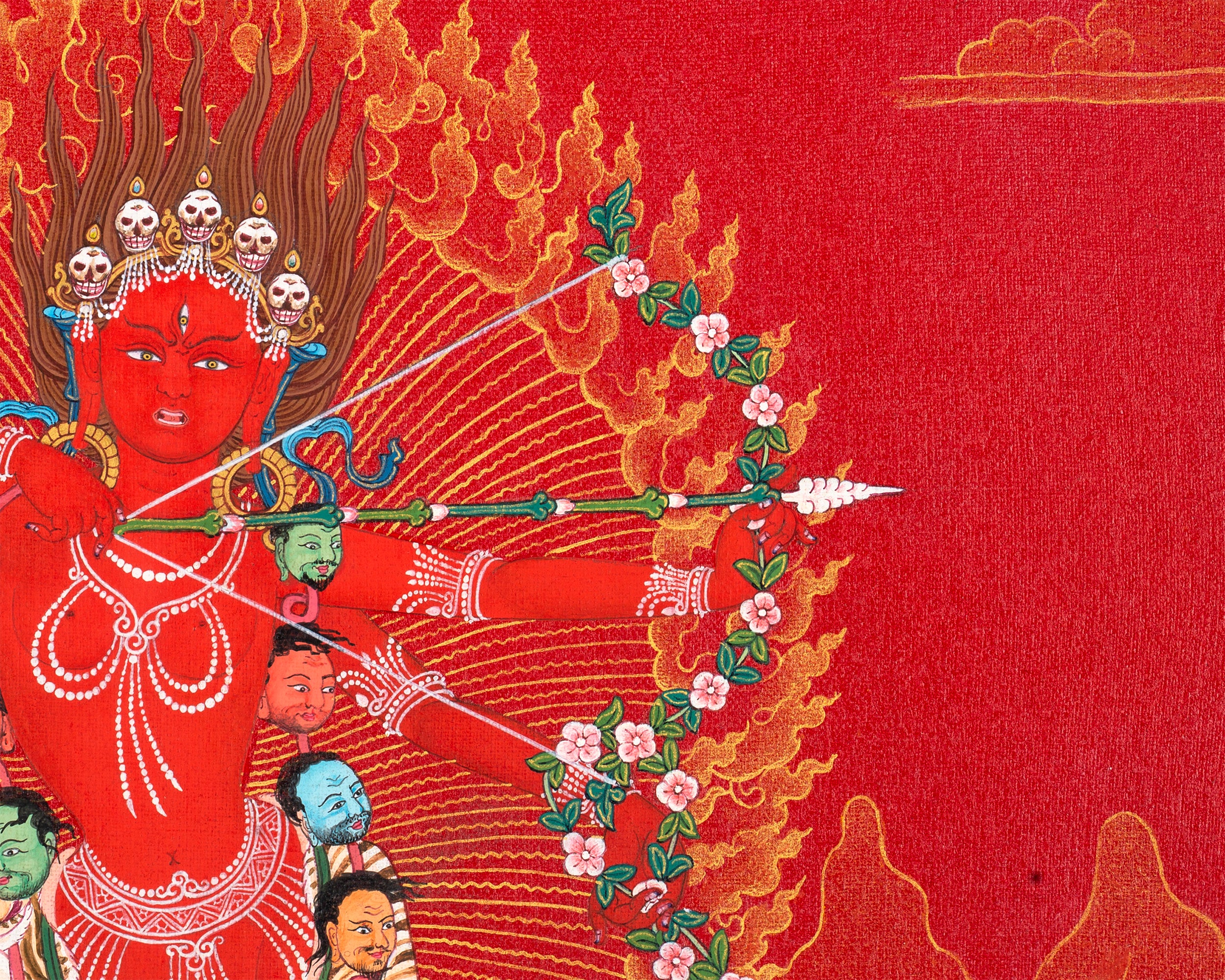 Kurukulla, Tibetan Thangka Painting, Traditional Buddhist Art in 24K Gold