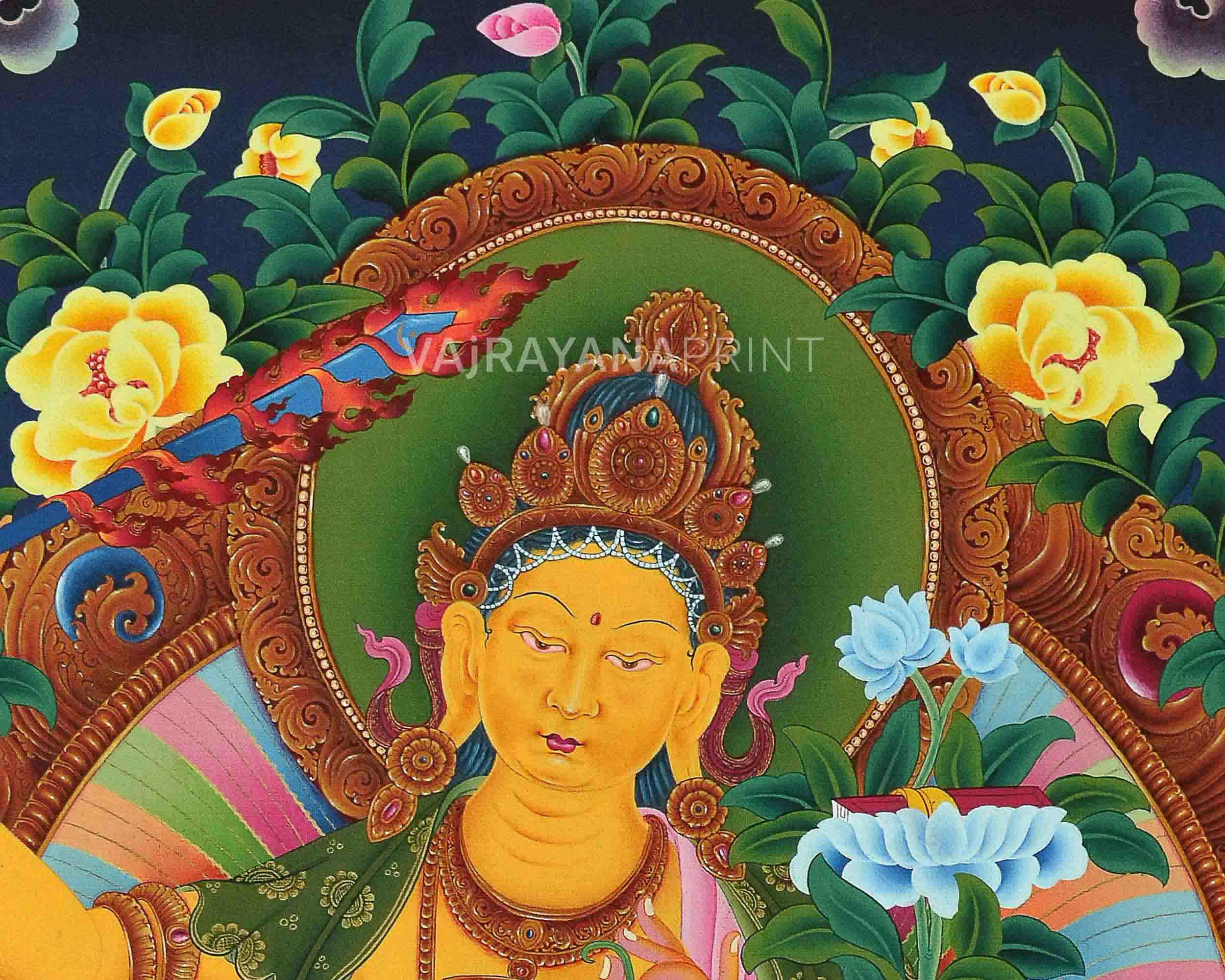 Manjushri Bodhisattva Thangka Print | Digital Canvas Print