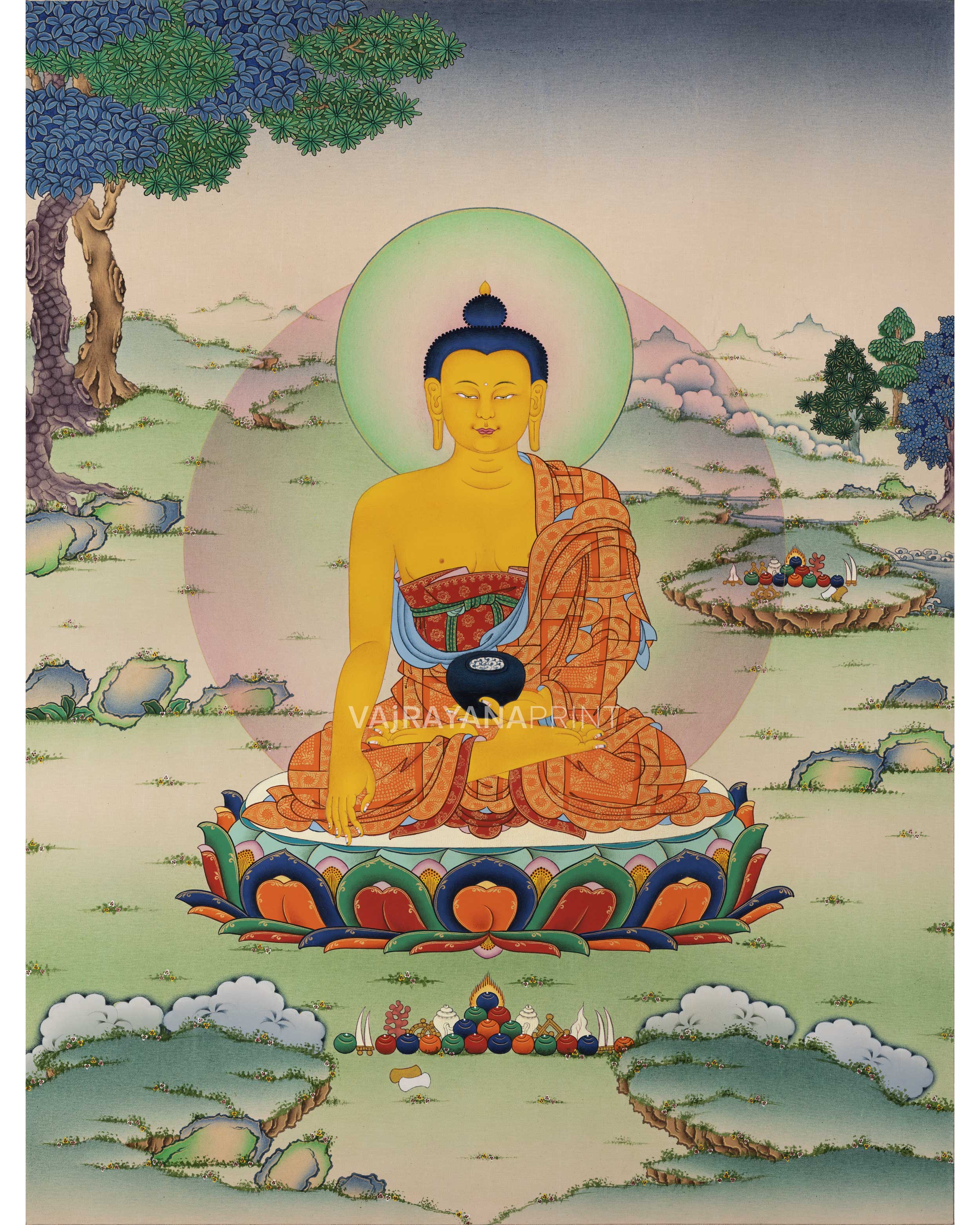 Himalayan Shakyamuni Buddha Prayer Thangka Print