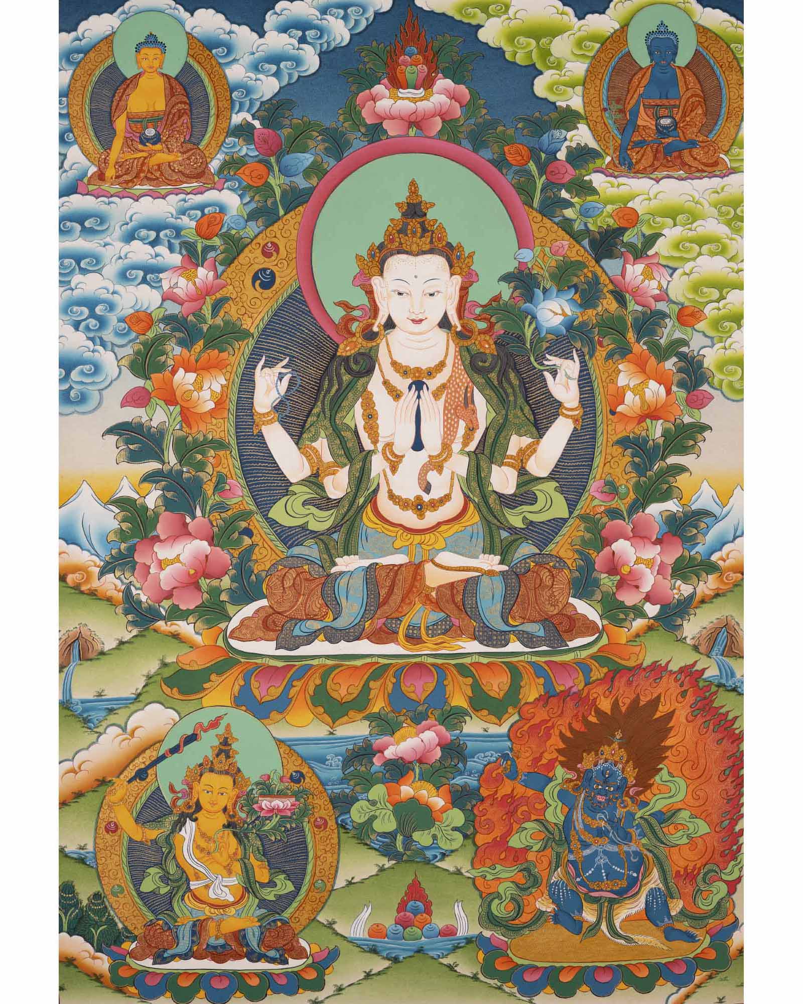 Handpainted Avalokitesvara Thangka | Chengrezig Thangka
