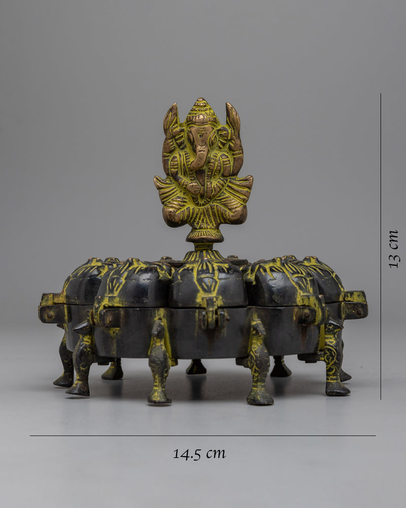 Ganesh Brass Tikka Box | Keep Your Sacred Powders in Divine Grace