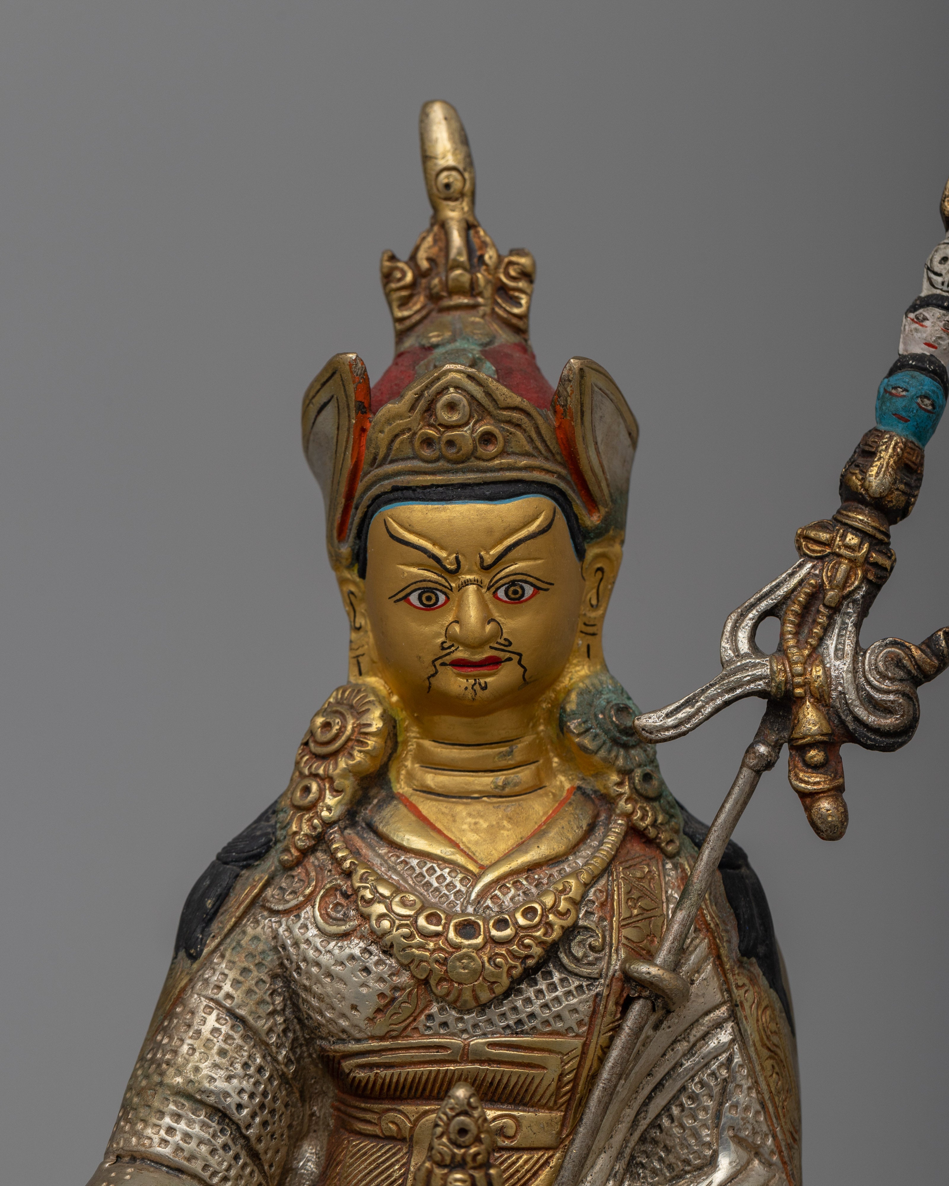 Brass Guru Rinpoche Statue | Luxuriously Enhanced with 24k Gold Gilding