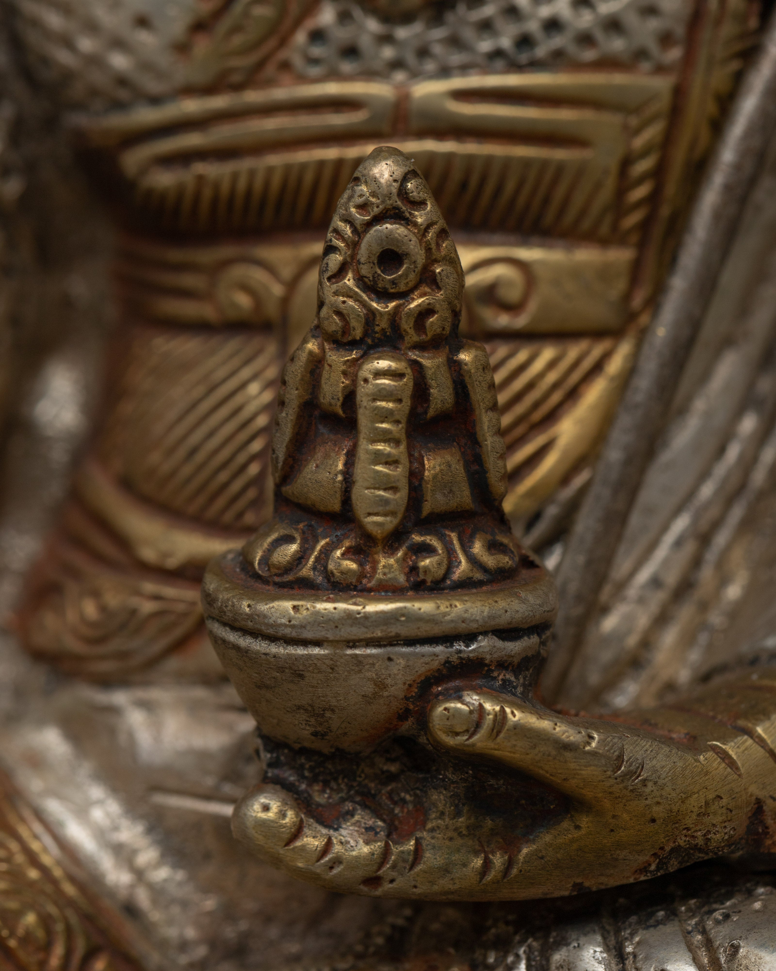 Brass Guru Rinpoche Statue | Luxuriously Enhanced with 24k Gold Gilding