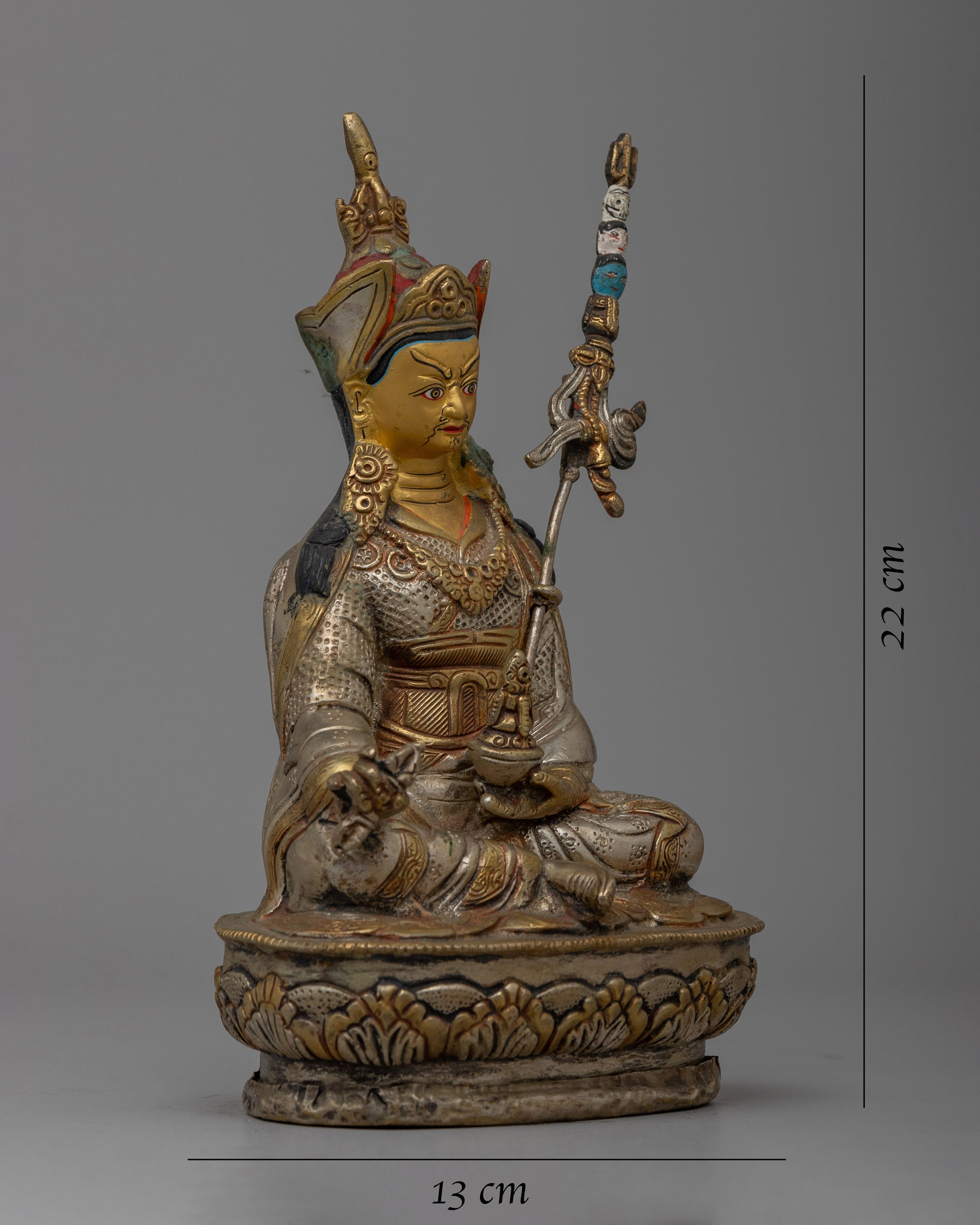 Brass Guru Rinpoche Statue | Luxuriously Enhanced with 24k Gold Gilding