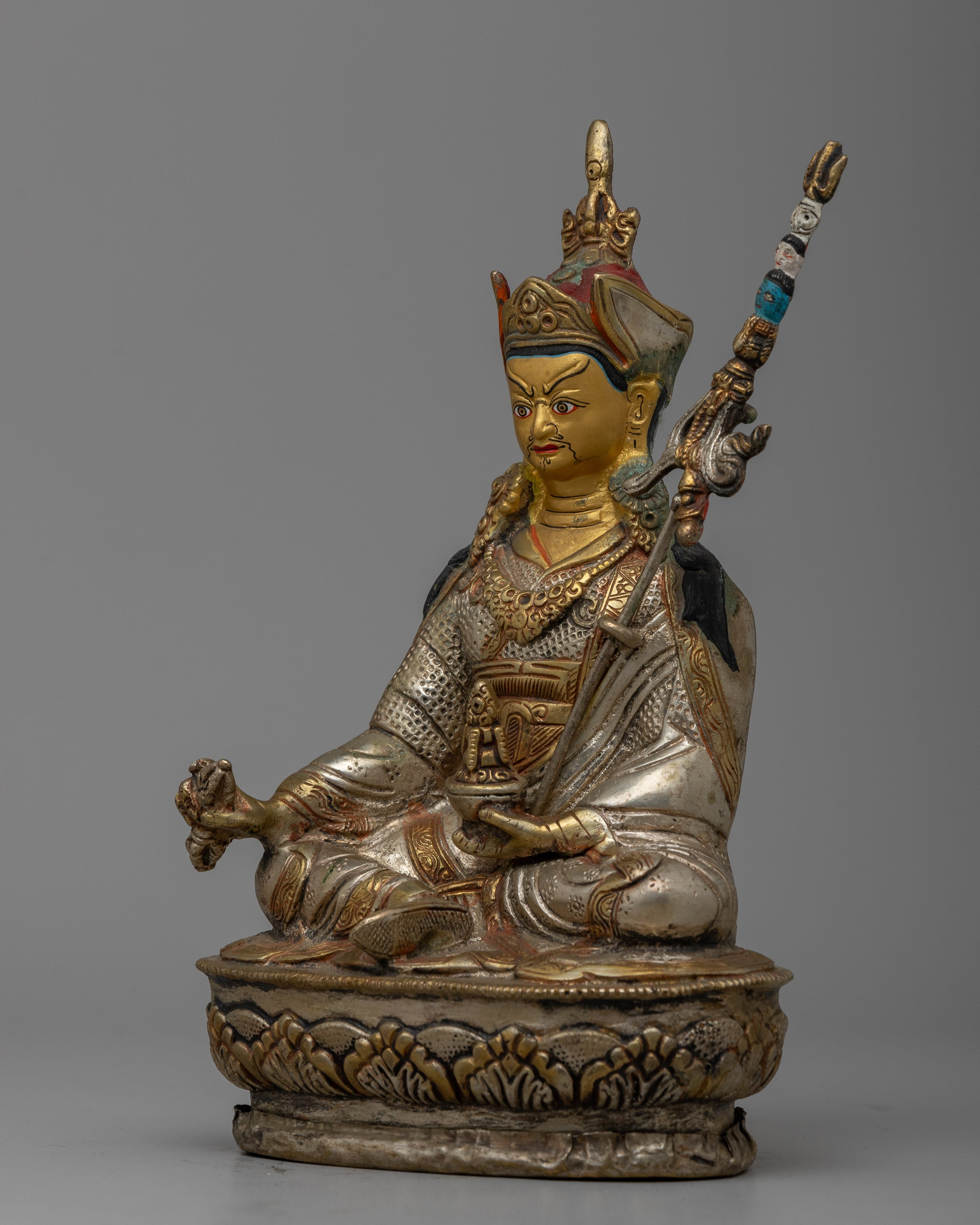 Brass Guru Rinpoche Statue | Luxuriously Enhanced with 24k Gold Gilding