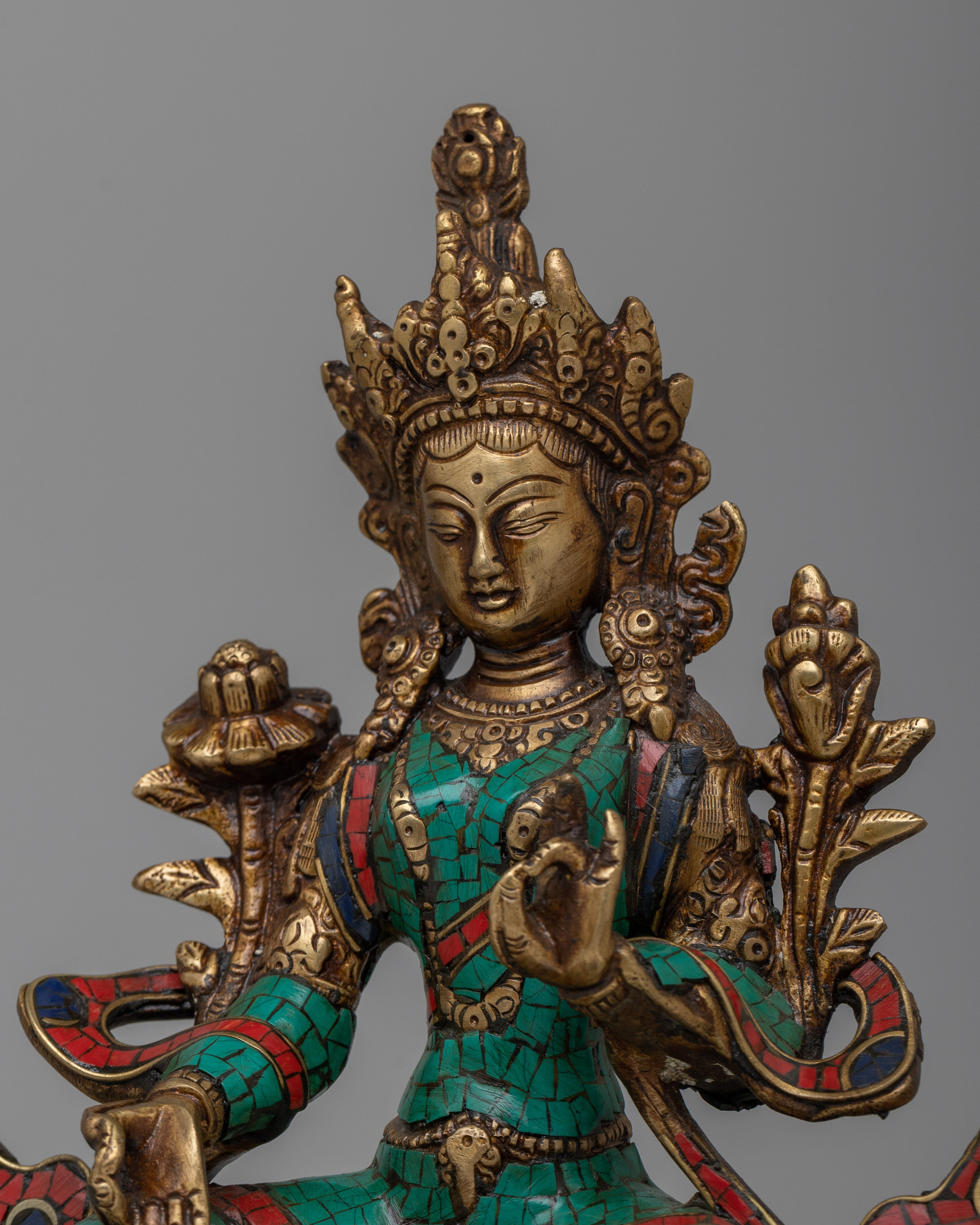 Green Brass Tara Statue | Embodying Feminine Strength and Wisdom