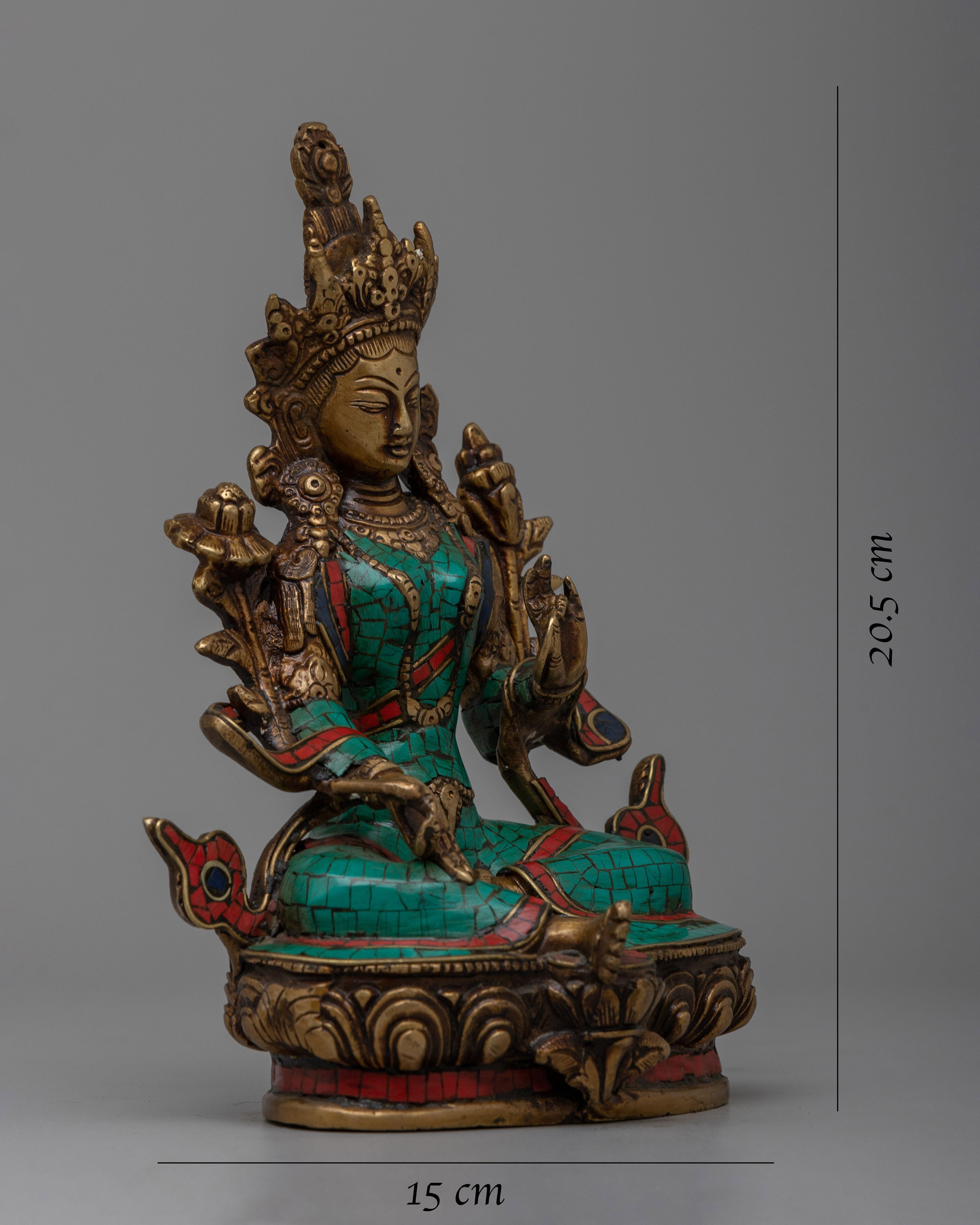 Green Brass Tara Statue | Embodying Feminine Strength and Wisdom