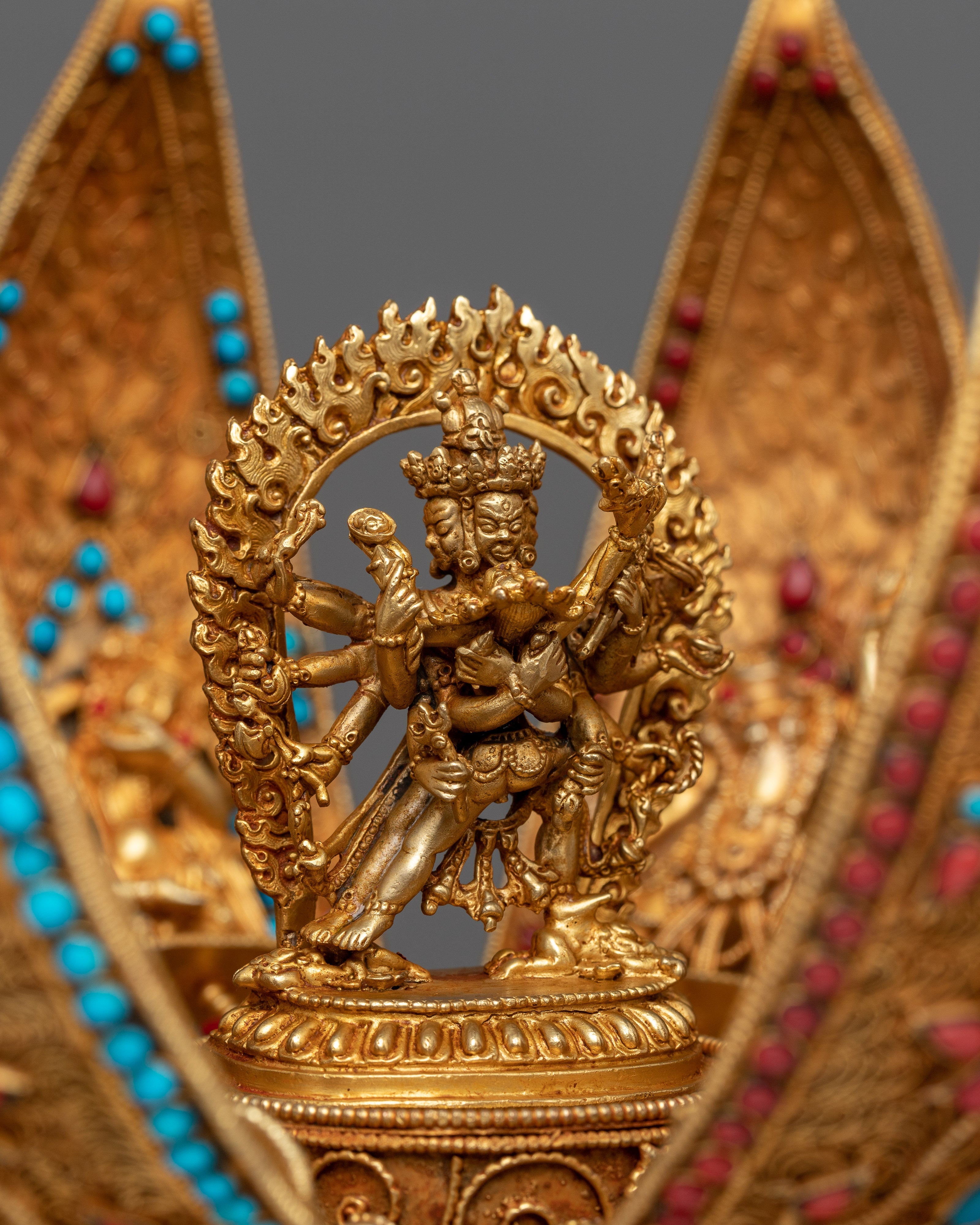 Deity Copper Chakrasamvara Lotus Mandala Flower | Spiritual Home Decor for Meditation Space