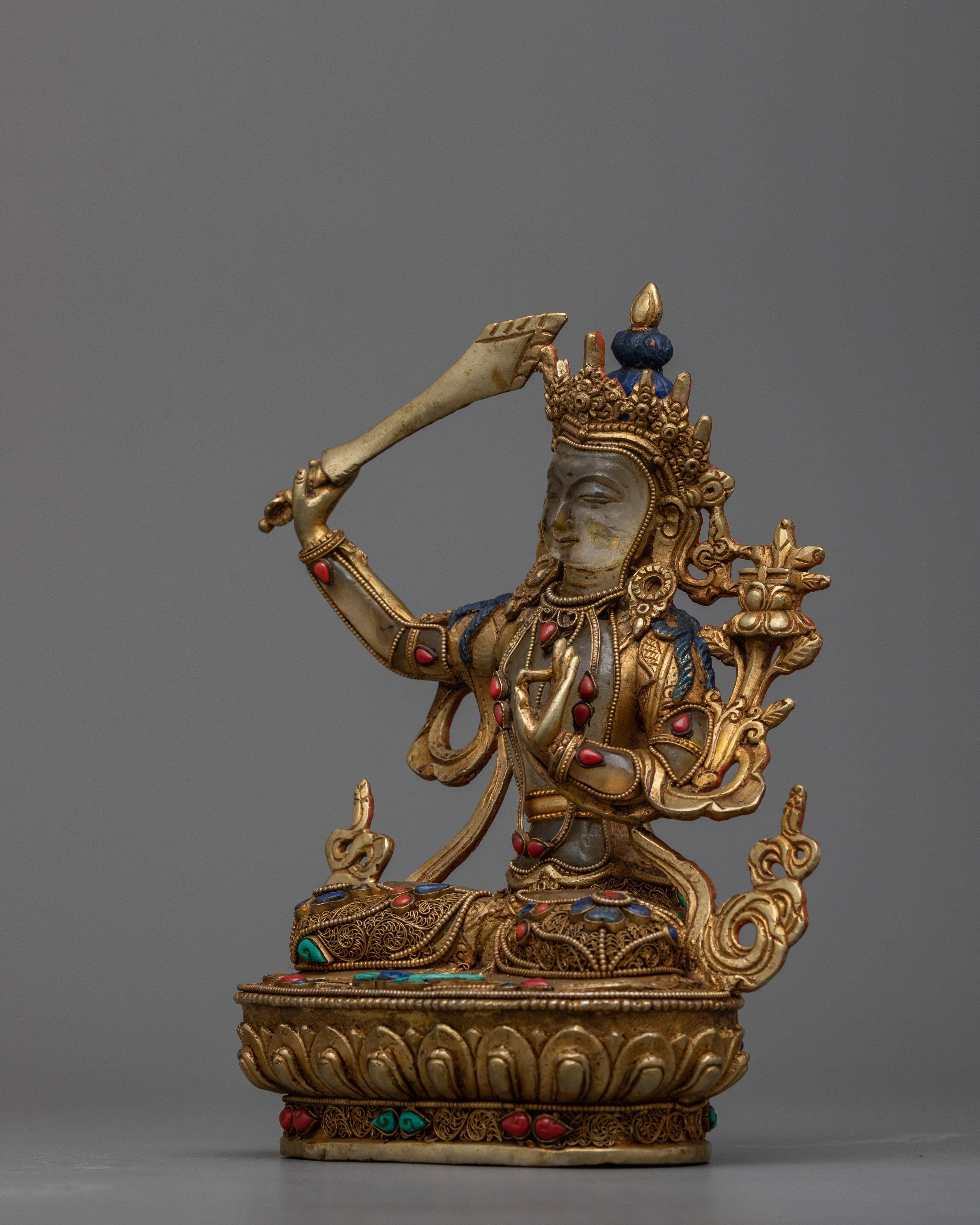 Crystal Manjushri Sadhana Statue | Masterpiece of Buddhist Art for Devotion