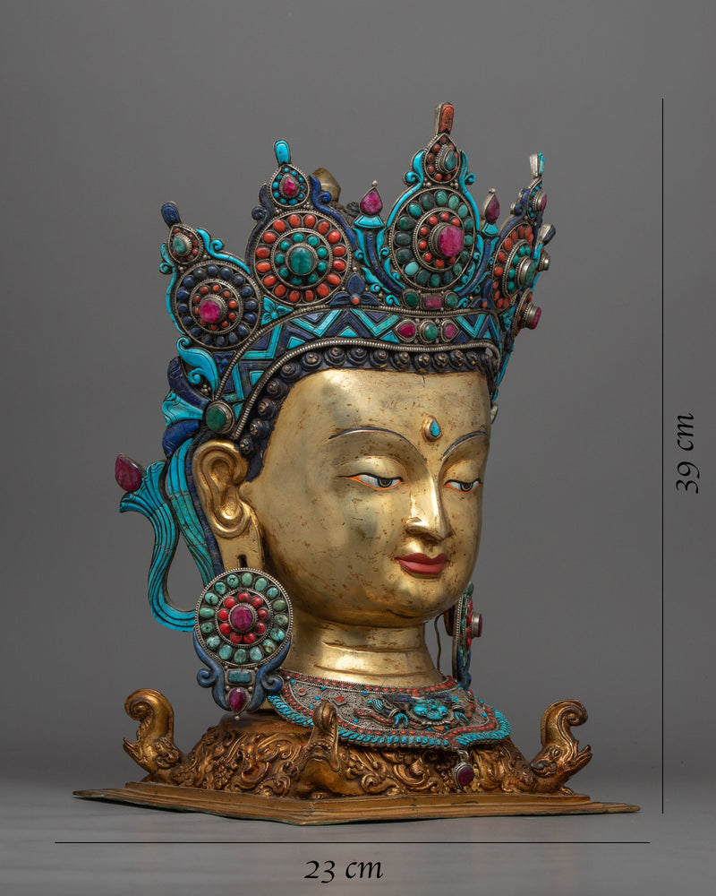Golden Buddha Head Statue | Classic Decor for Yoga Studio or Personal Altar