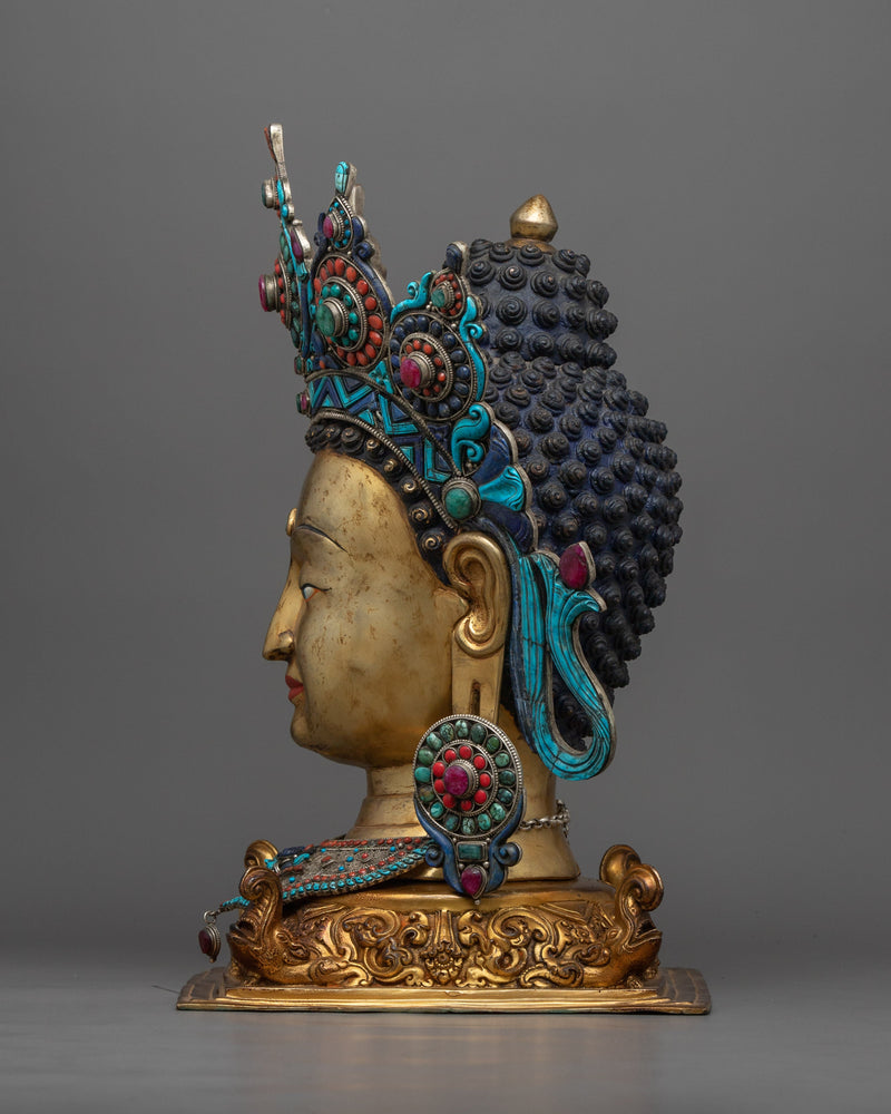 Golden Buddha Head Statue | Classic Decor for Yoga Studio or Personal Altar