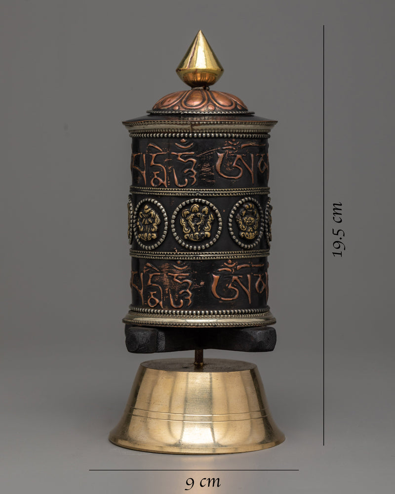 Decorative Brass Copper Prayer Wheel | Elegant Tabletop Decor to Purify Karma
