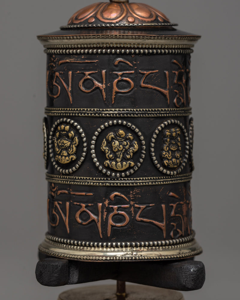 Decorative Brass Copper Prayer Wheel | Elegant Tabletop Decor to Purify Karma