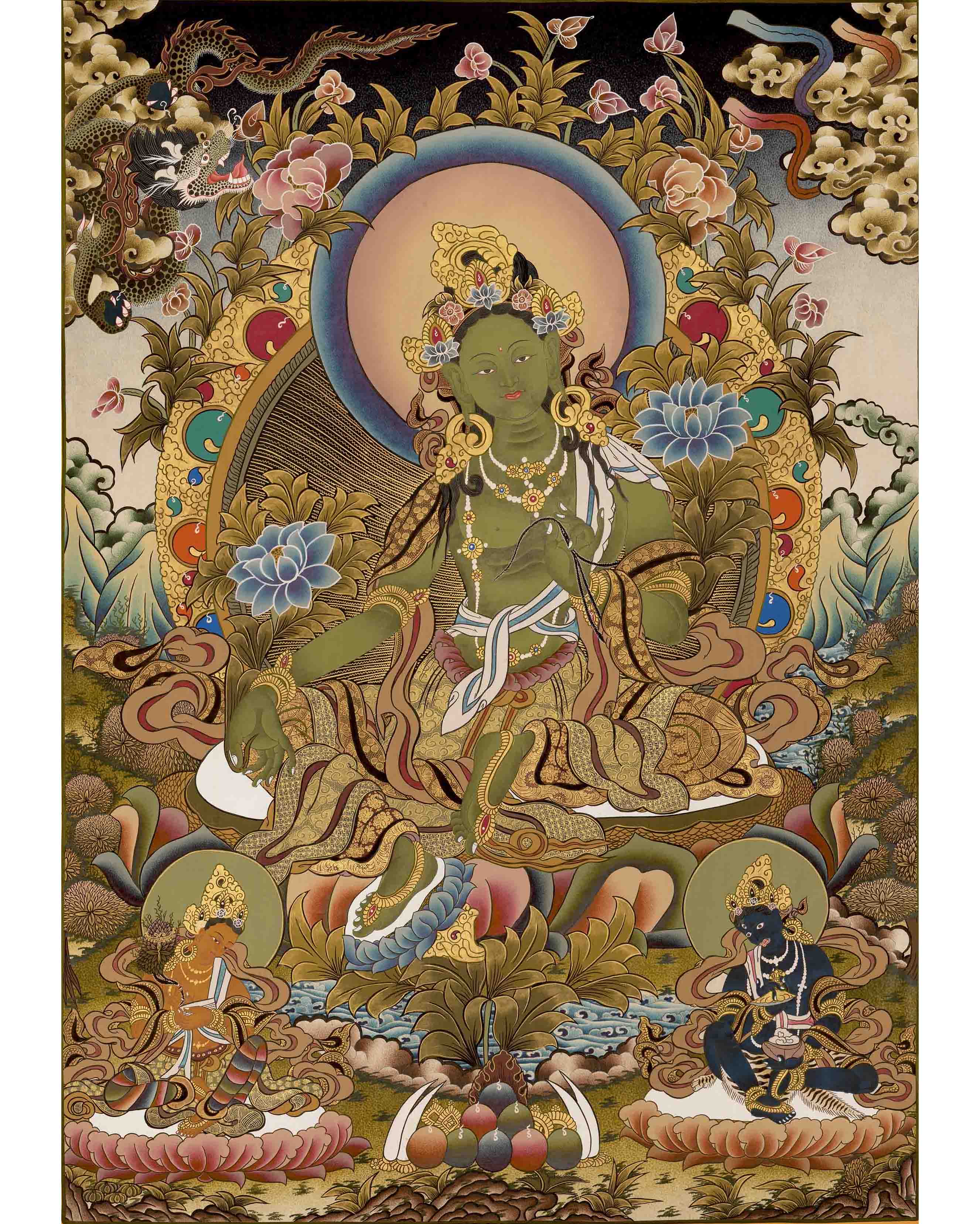 Green Tara Tibetan Thangka Painting | Wall Hanging Decor