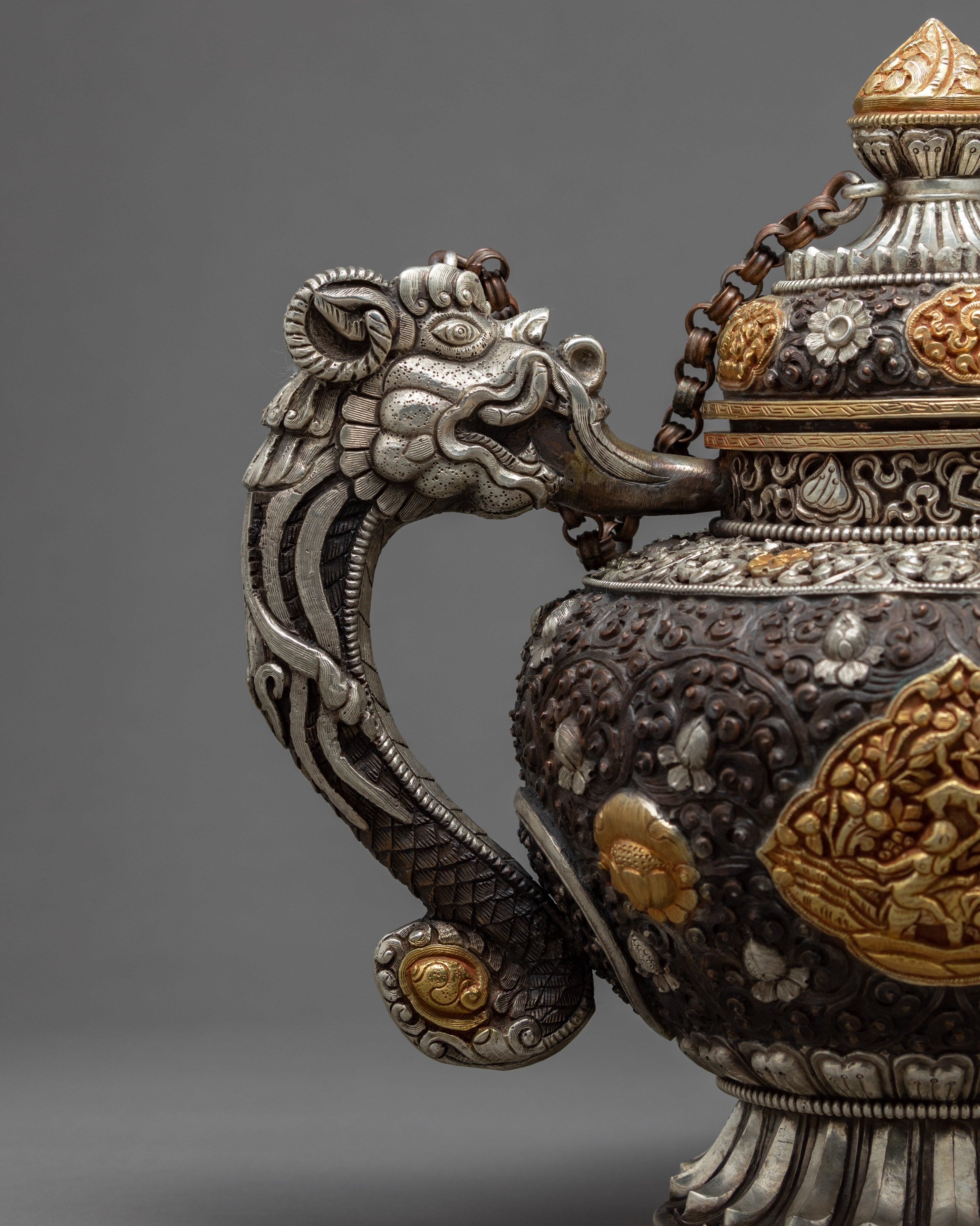 Tibetan Tea Pot | Religious Tea Pot | Hancarved Altar