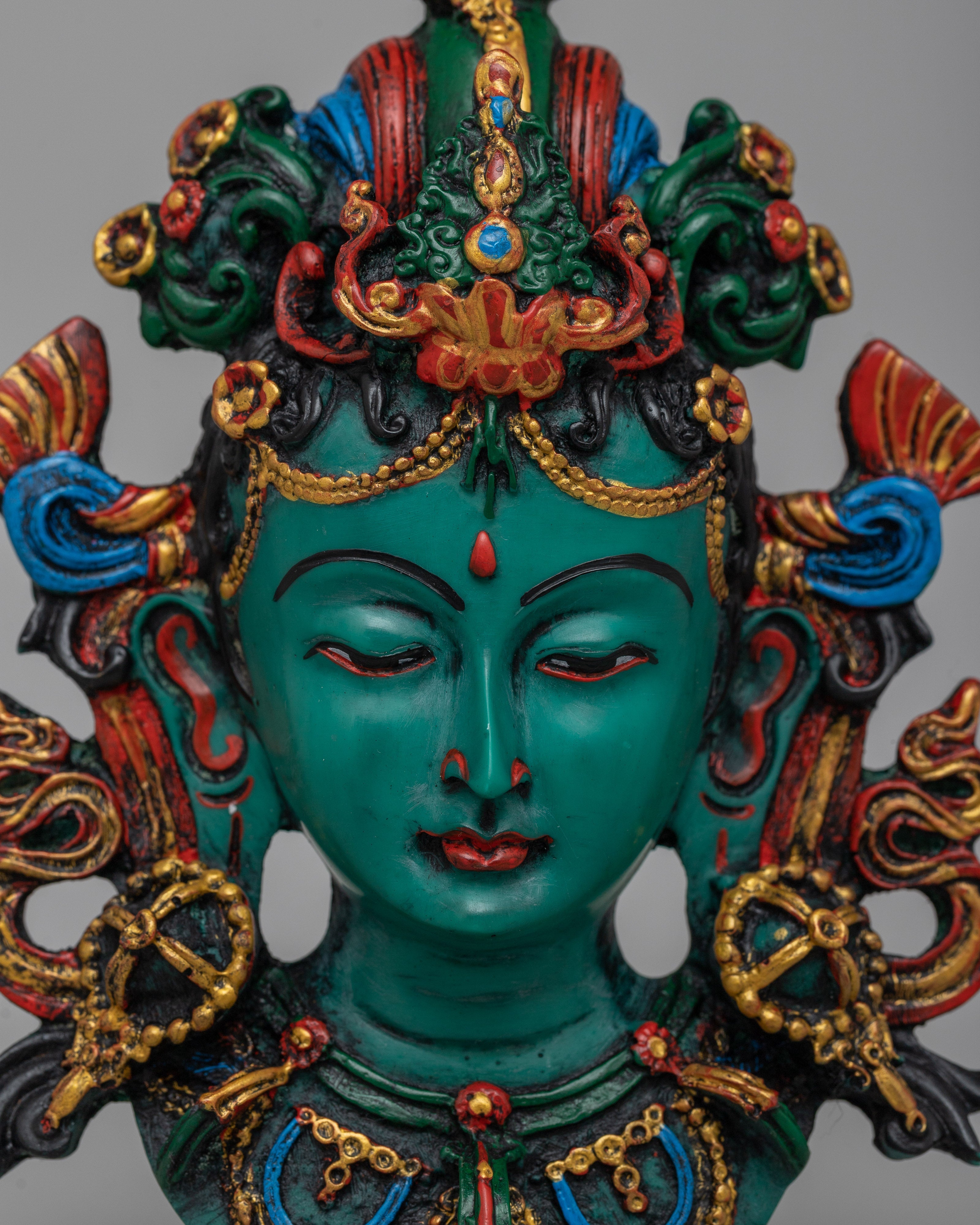 Green Tara Wall Hanging Face Mask | Traditional Tibetan Deity Art