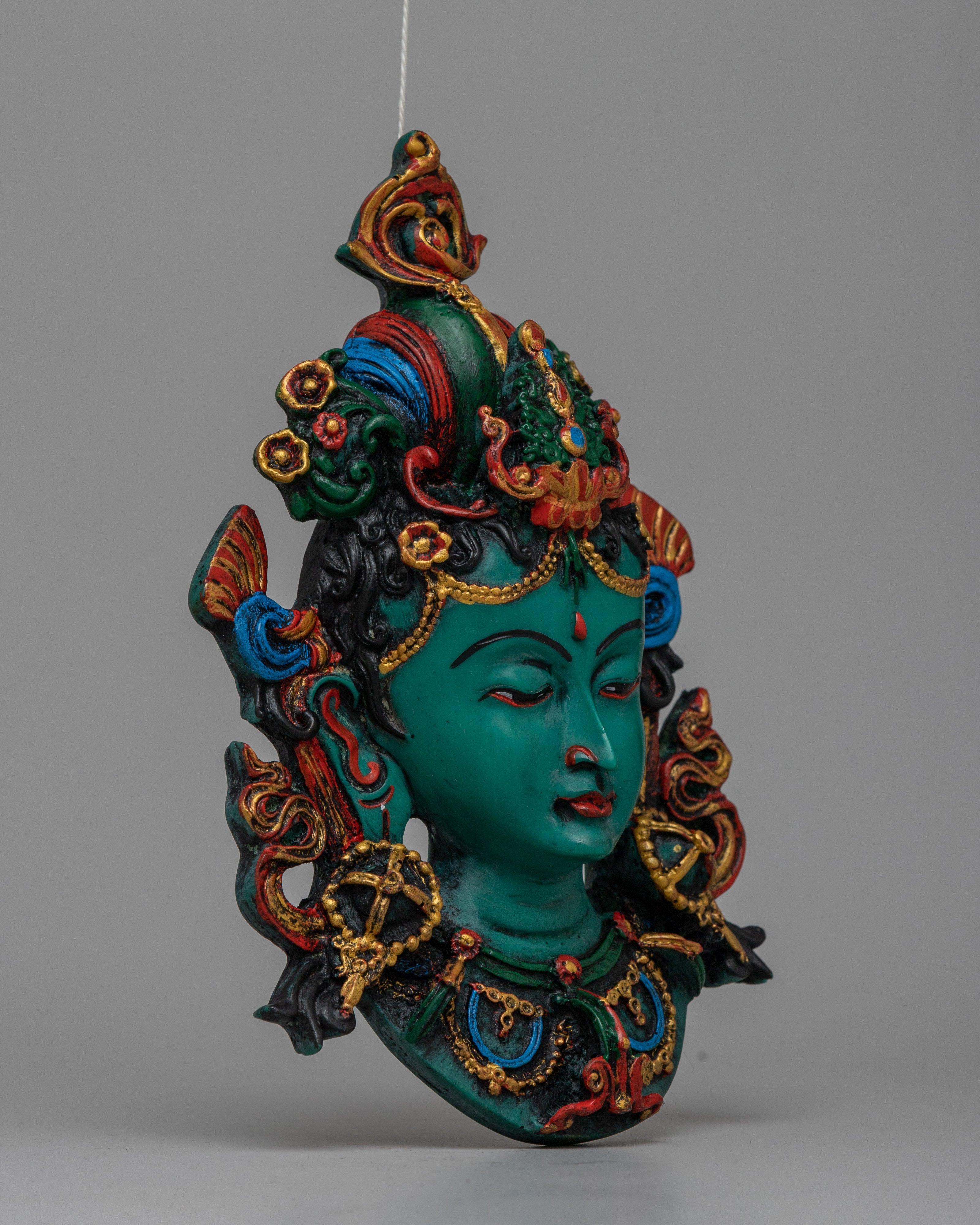 Green Tara Wall Hanging Face Mask | Traditional Tibetan Deity Art