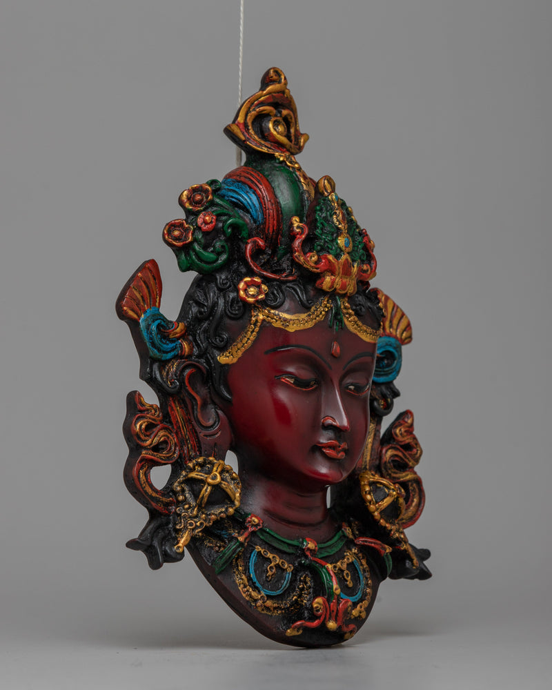 Green Tara Wall Hanging Mask | Handcrafted Meditation and Protection Symbol