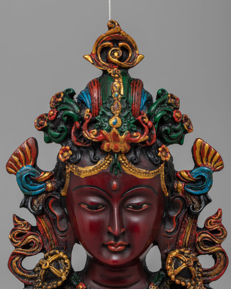 Green Tara Wall Hanging Mask | Handcrafted Meditation and Protection Symbol
