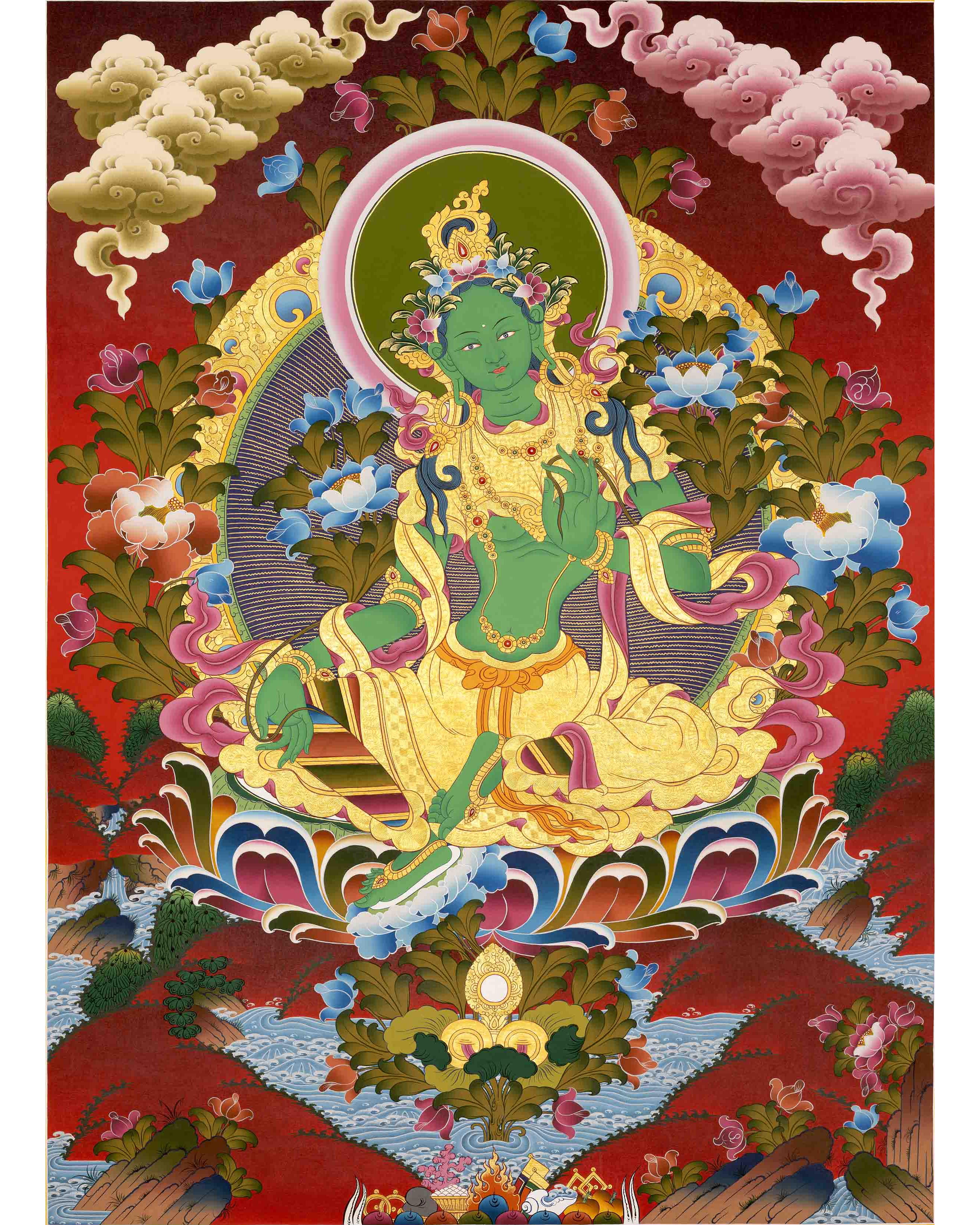 Green Tara Thangka Painting | Traditional Buddhist Art