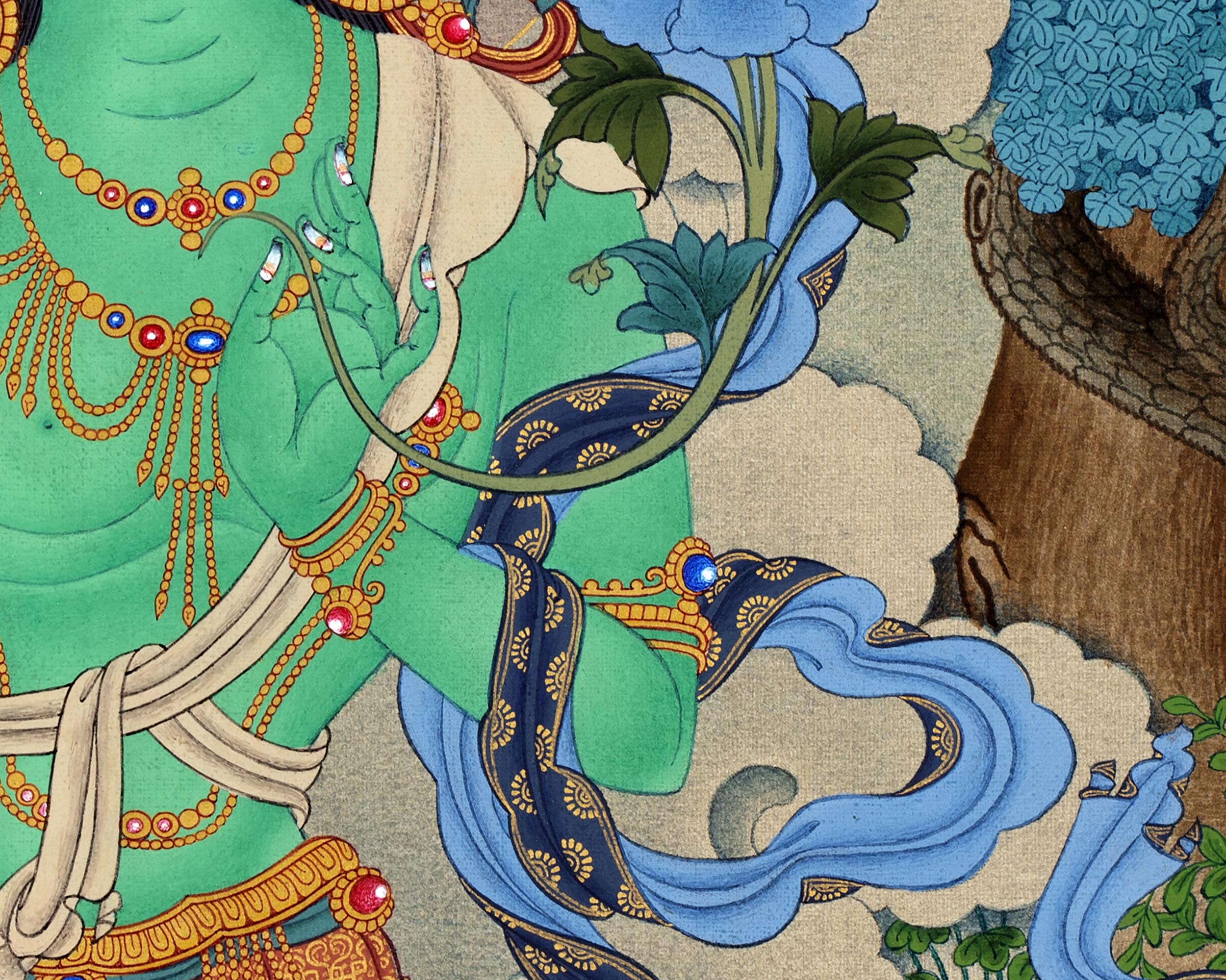 Indoor Green Tara Thangka | Mother Tara | Traditional Hand Painted Deity