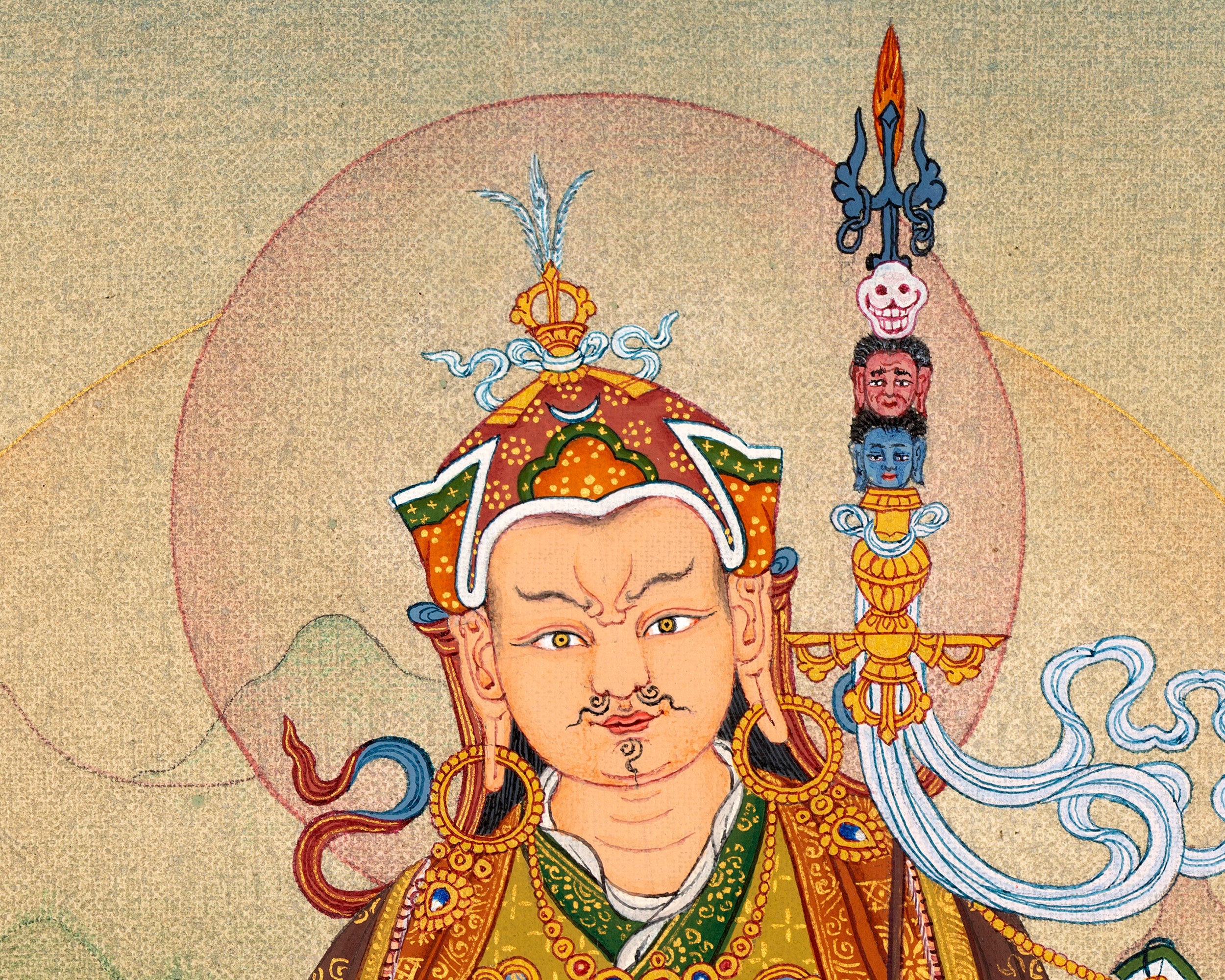 Padmasambhava Thangka | Tibetan Thangka in Natural Stone Color & 24K Gold