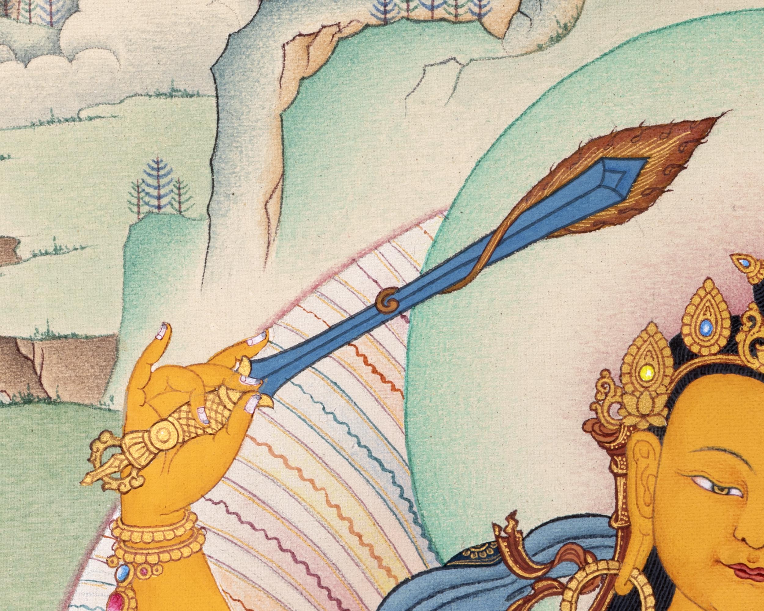 Bodhisattva Thangka | Manjushree With Chenrezig & Vajrapani