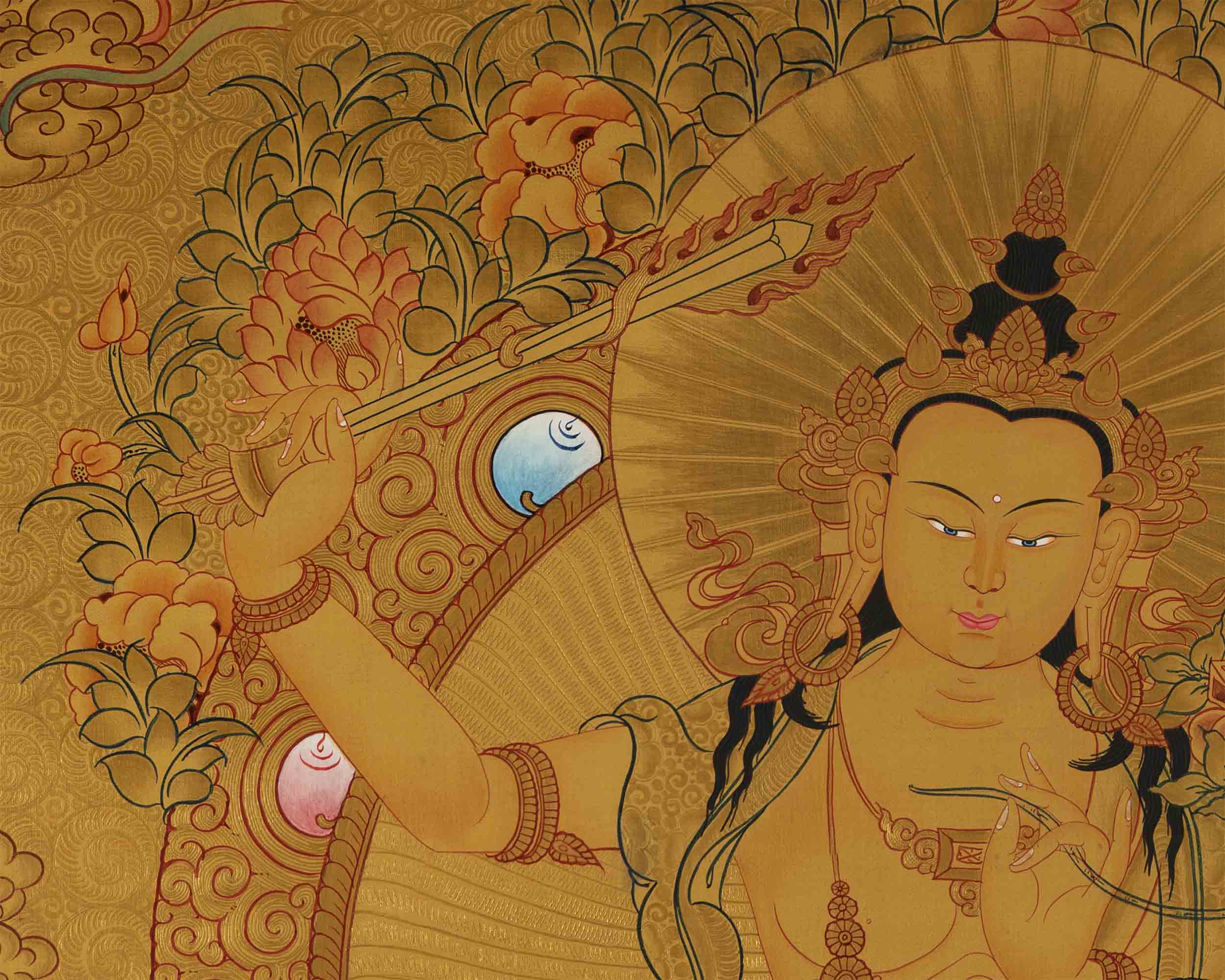 Gold Style Manjushree Thangka | Home Wall Hanging Thanka