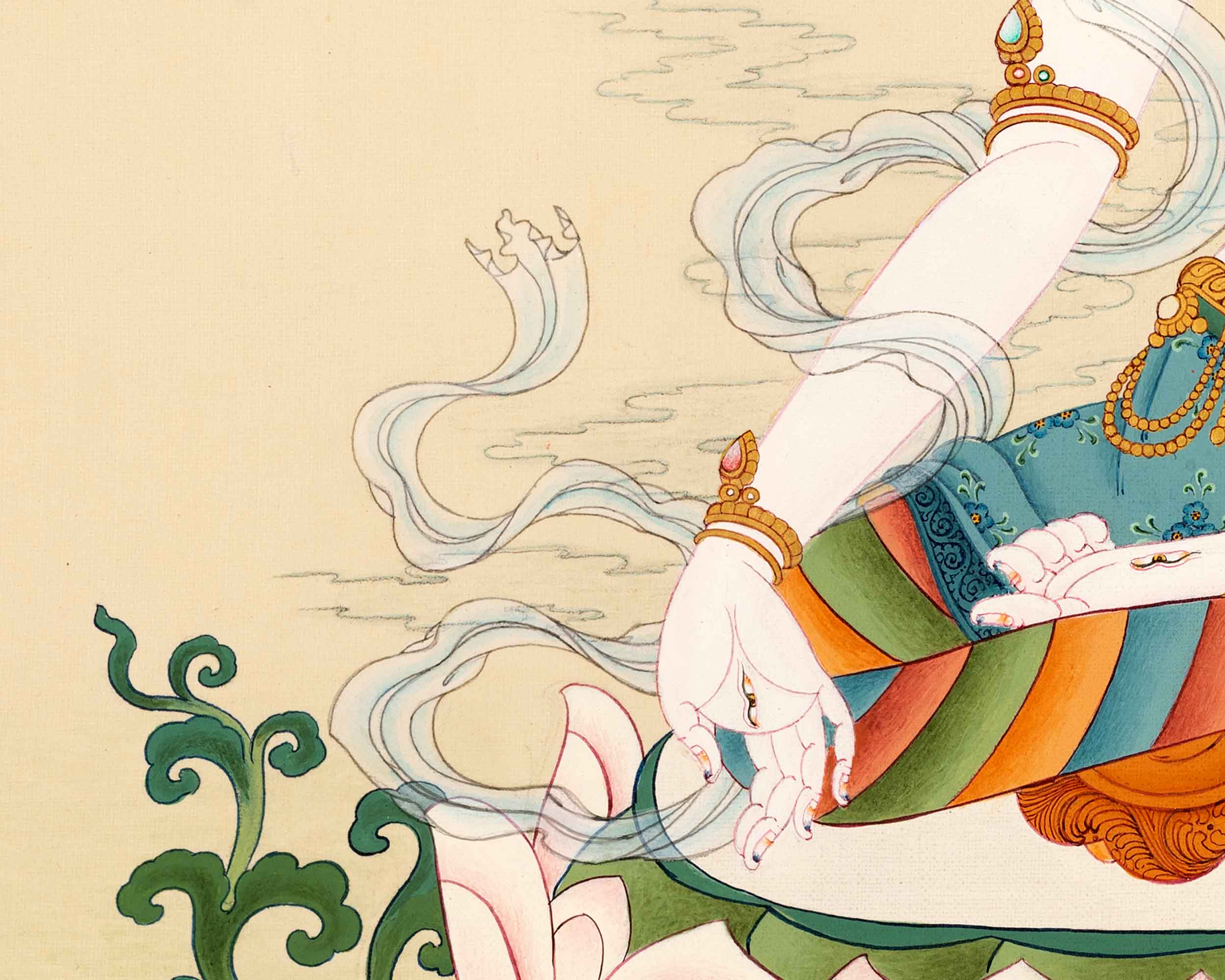 Karma Gadri Thangka of White Tara, Traditionally Hand painted Buddhist Art